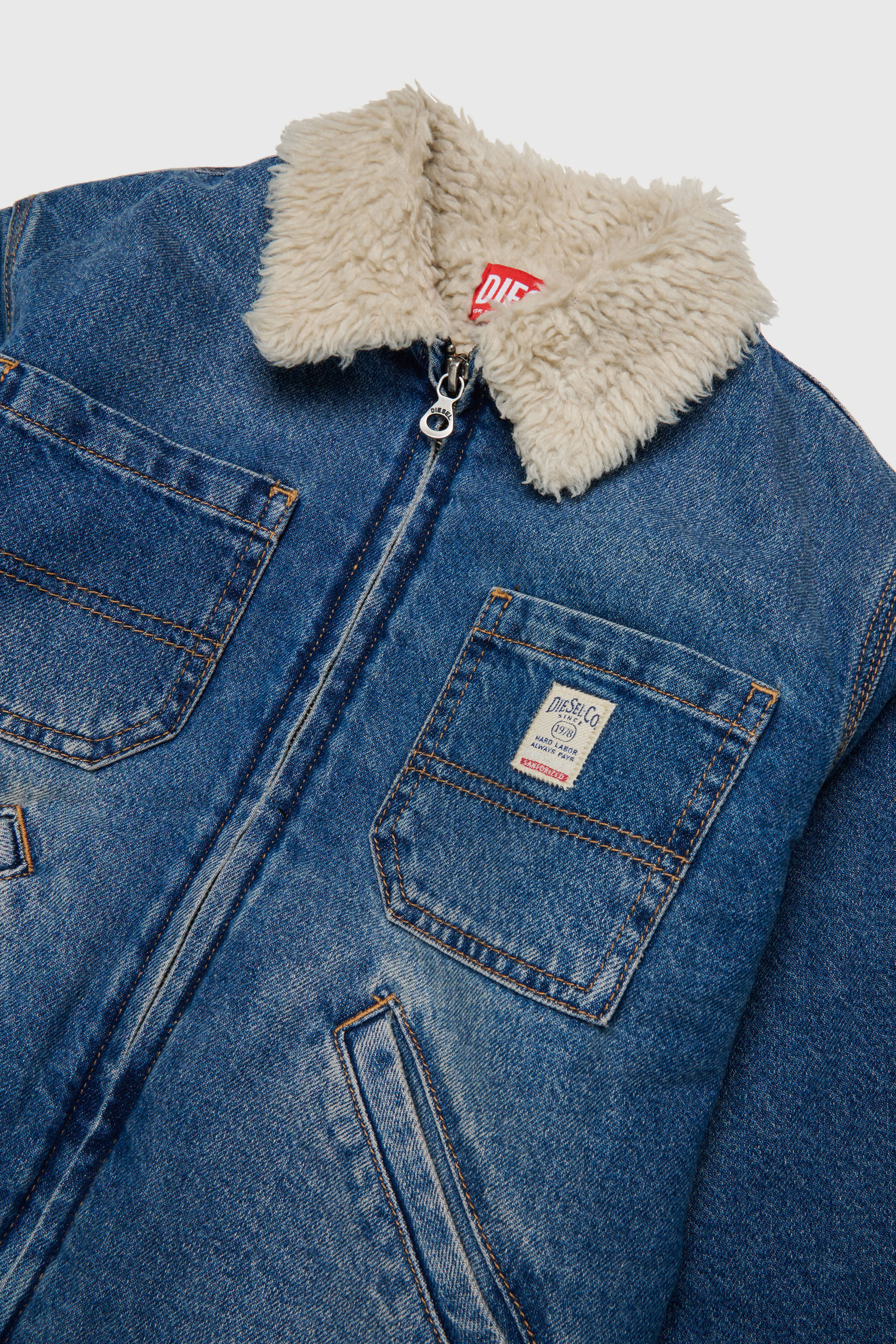 Diesel - JOMOX-FUR, Giacca in denim con collo sherpa in teddy fleece Uomo in Blu - 3