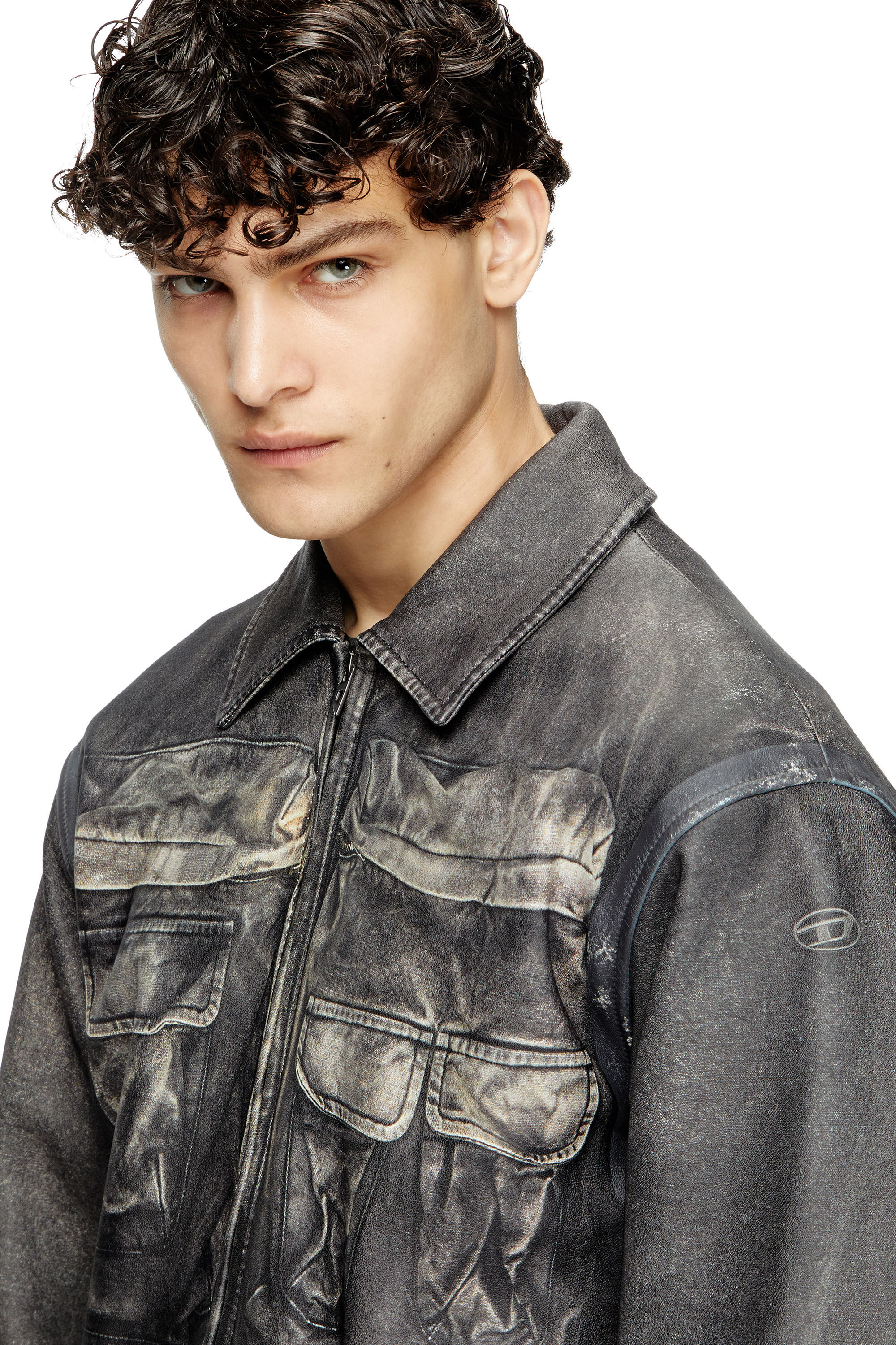 Diesel - L-MAYER, Giacca in pelle con tasche trompe l'oeil Uomo in Nero - 5