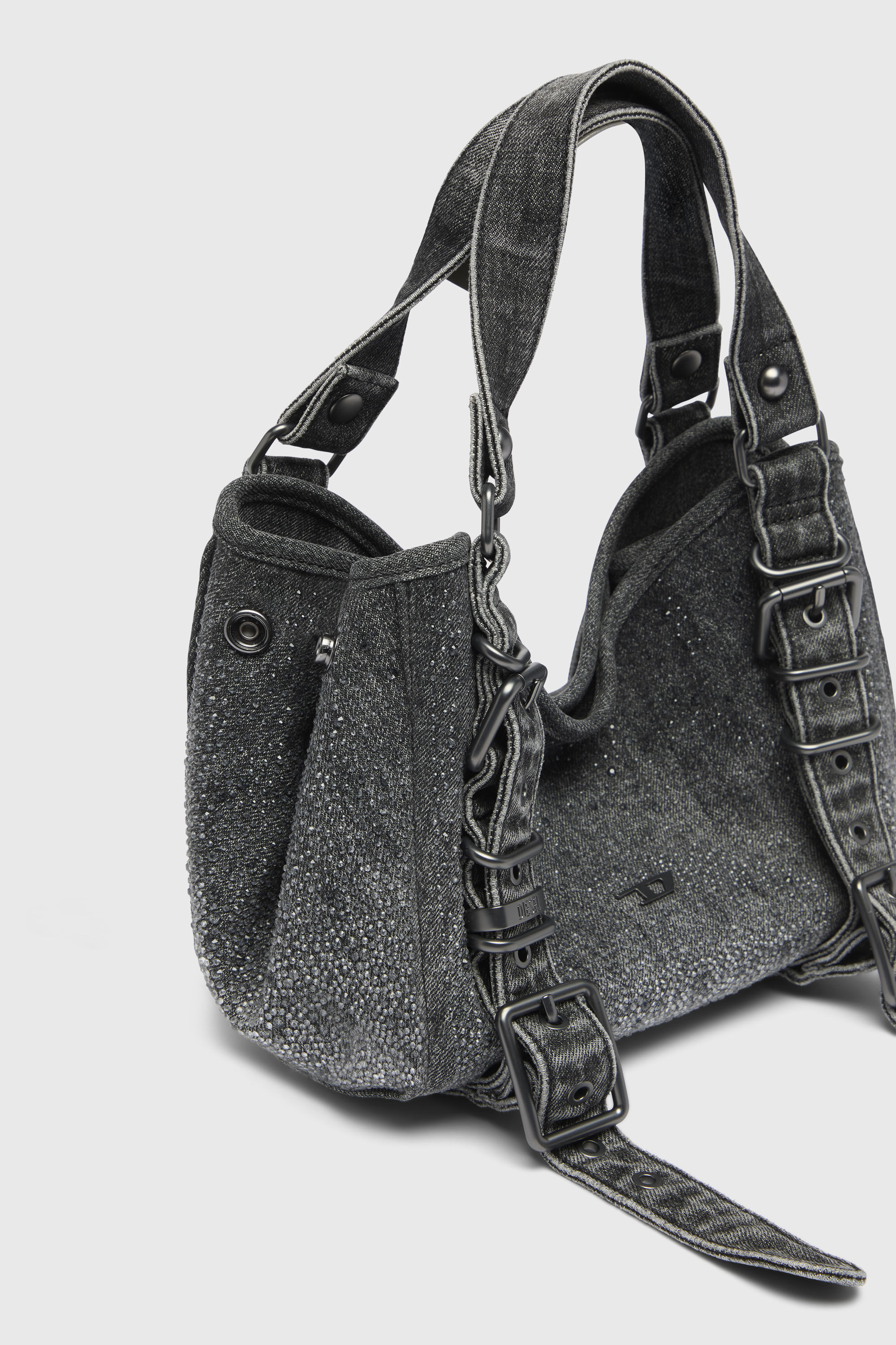 Diesel - D-ONE TOPHANDLE S, D-One-Borsa piccola a mano in denim solarizzato con cristalli Donna in Nero - 5