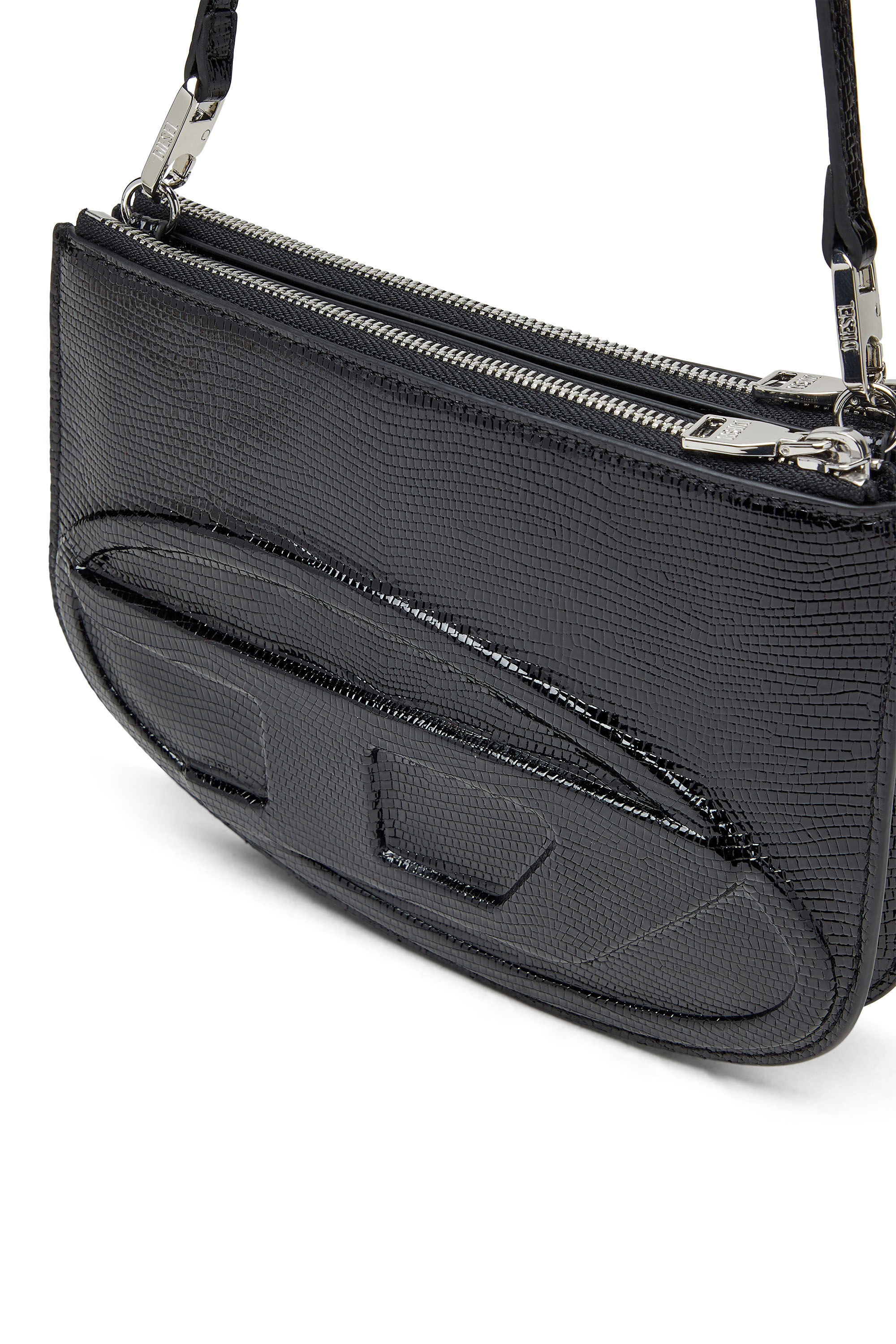 Diesel - 1DR TWIN, Damen Schultertasche mit Doppelbeutel aus geprägtem Leder in Schwarz - 2