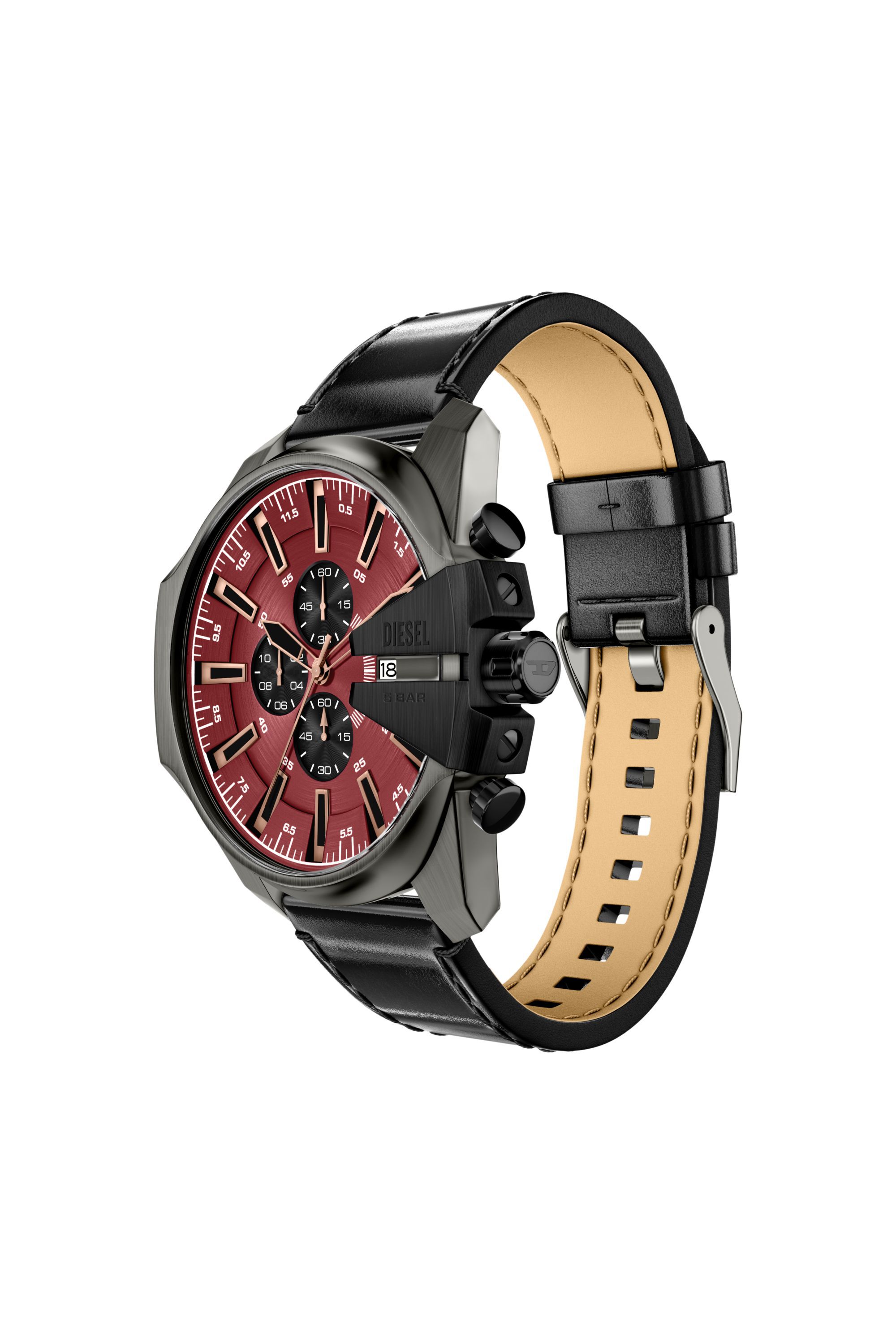 Diesel - DZ4714 WATCH, Herren Mega Chief Slim Uhr mit schwarzem Lederarmband in Schwarz - 5