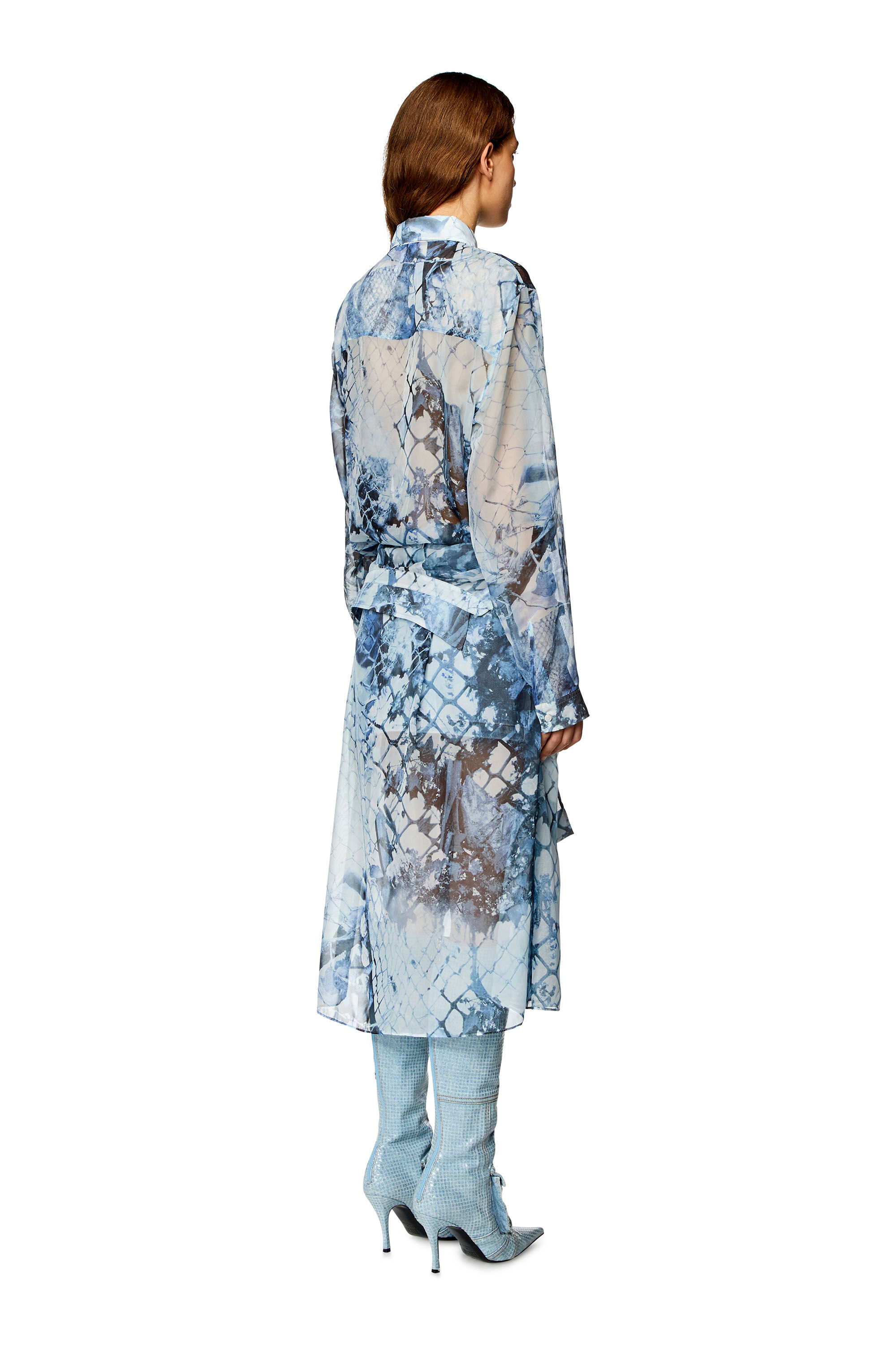 Diesel - D-JEANIEL, Woman Short shirt dress in chiffon and denim in Blue - Image 4