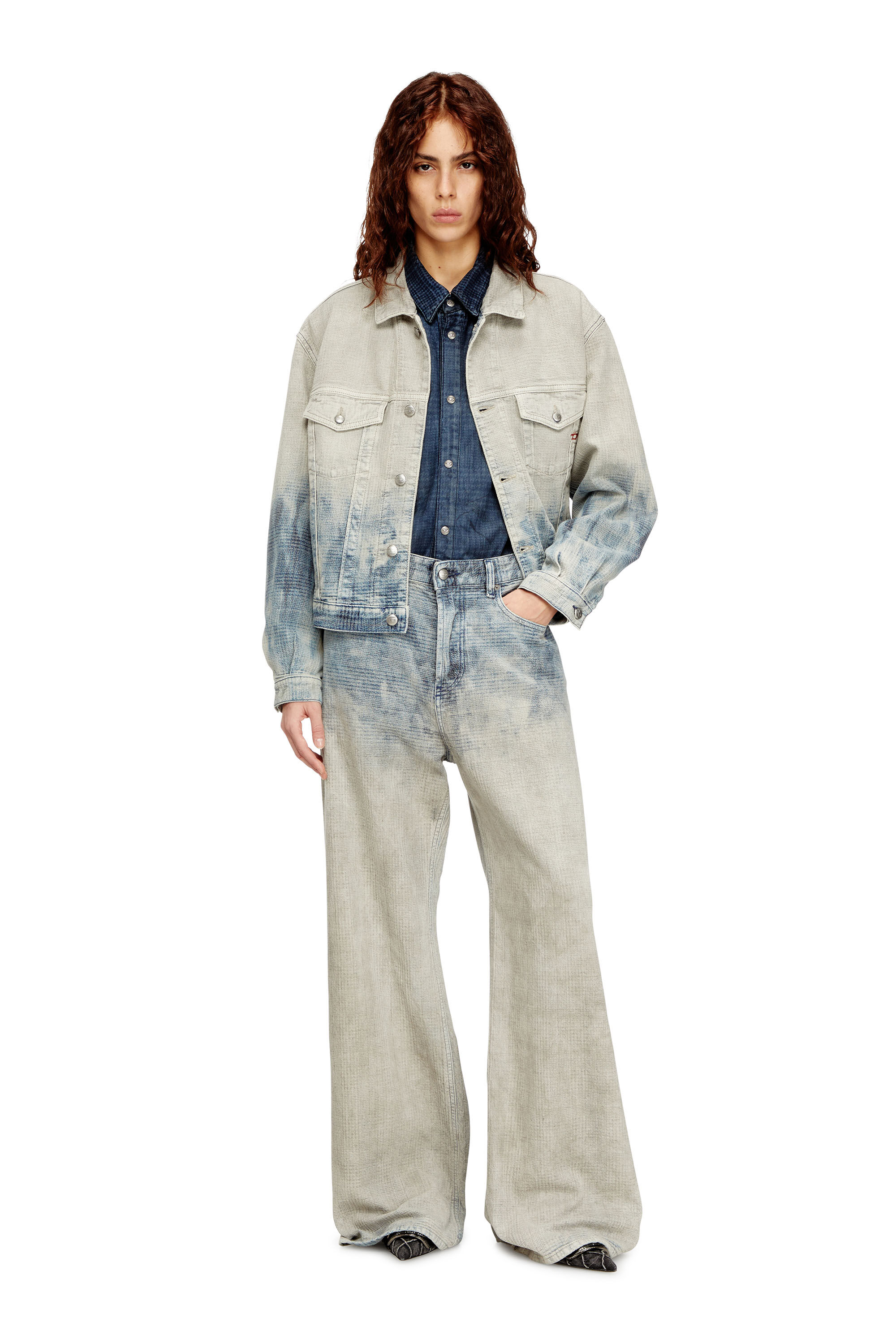 Diesel - D-RANGER, Veste trucker en denim jacquard Prince de Galles Mixte in Polychrome - 7