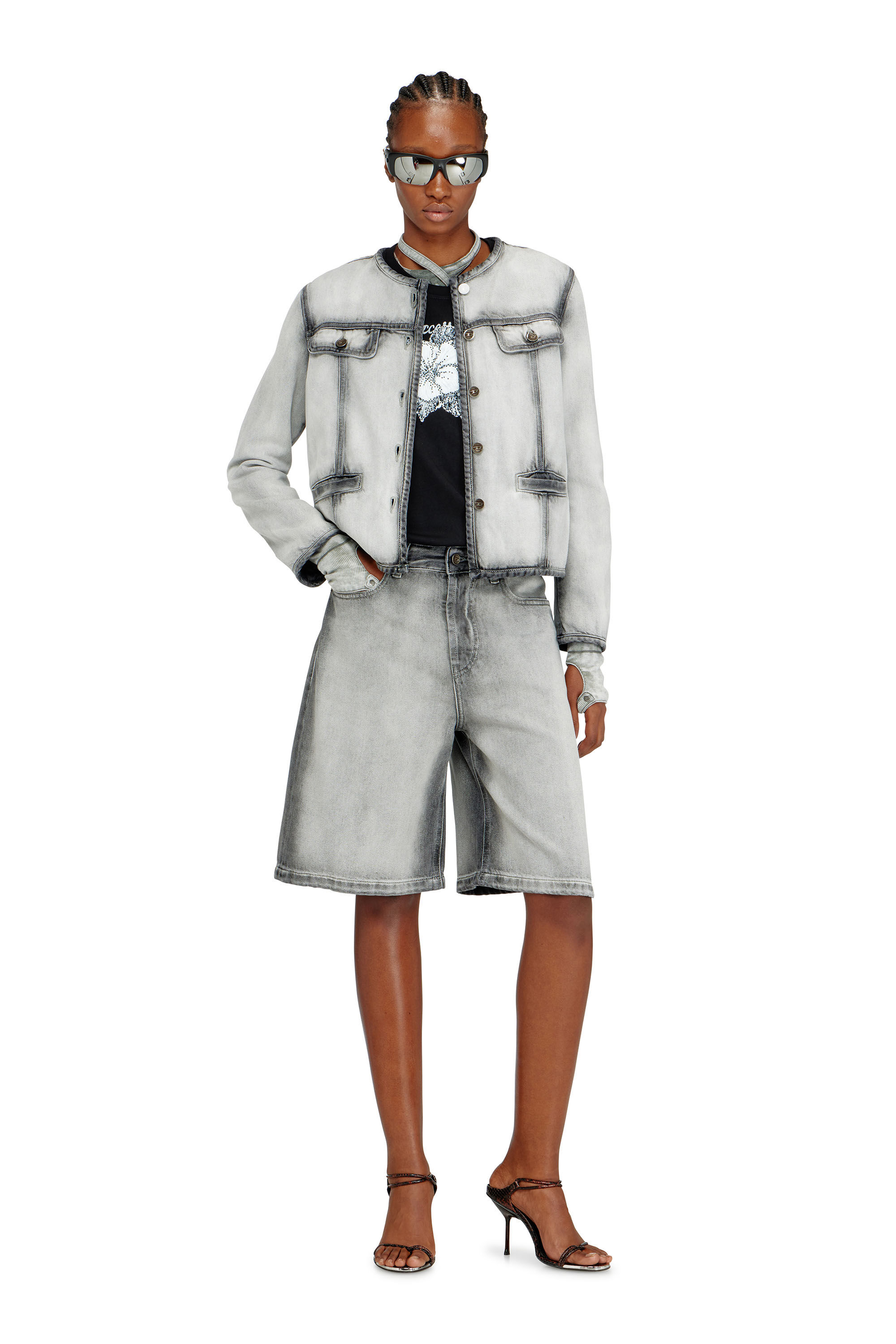 Diesel - DE-GRAFY-FSI, Giacca in denim skeleton morbido Donna in Grigio - 1