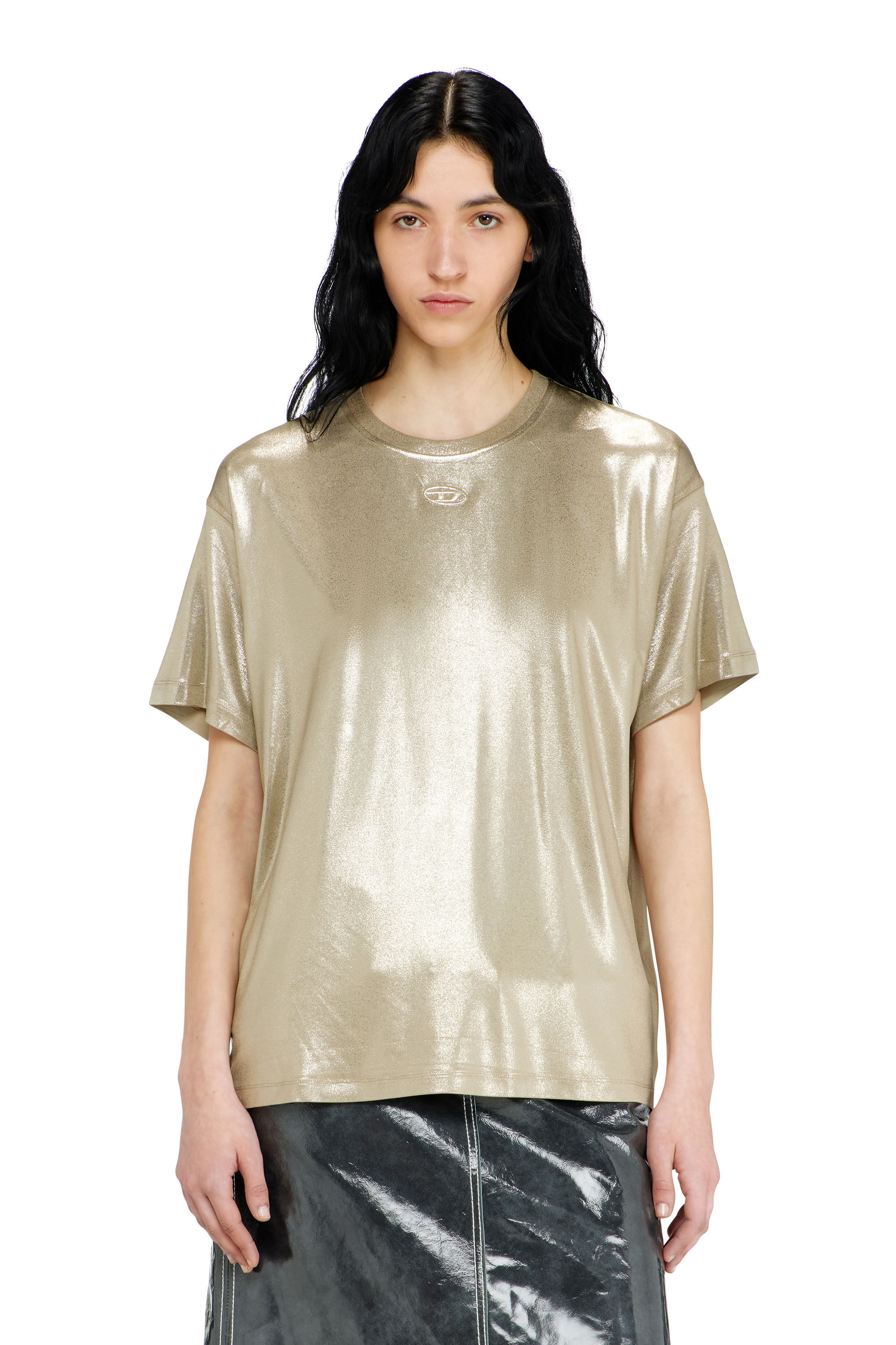 Diesel - T-NORMY-AA2, T-shirt in jersey con finitura metallizzata Donna in Beige - 3