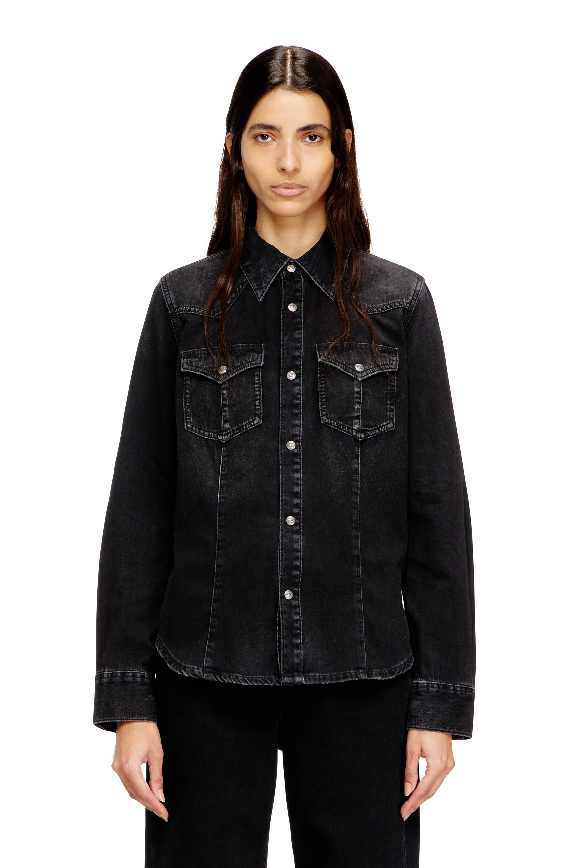Diesel - DE-WAVES, Damen Western shirt in treated denim in null - 3
