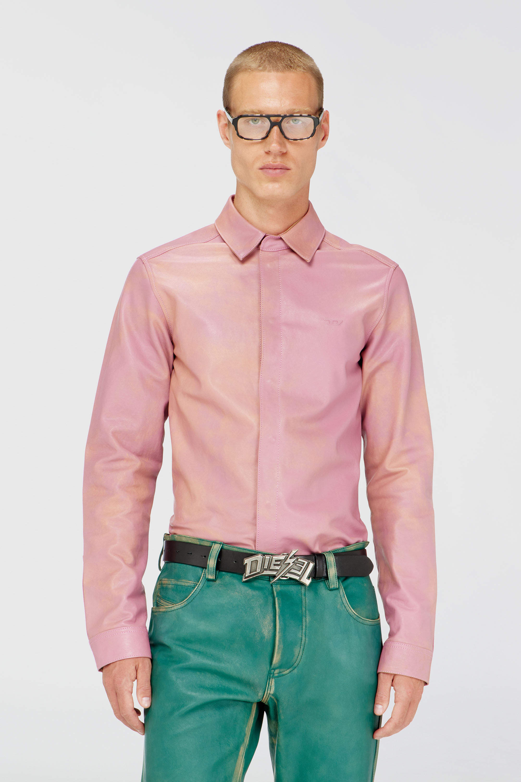 Diesel - S-CIRT, Man's Shirt in treated leather in Pink - 3