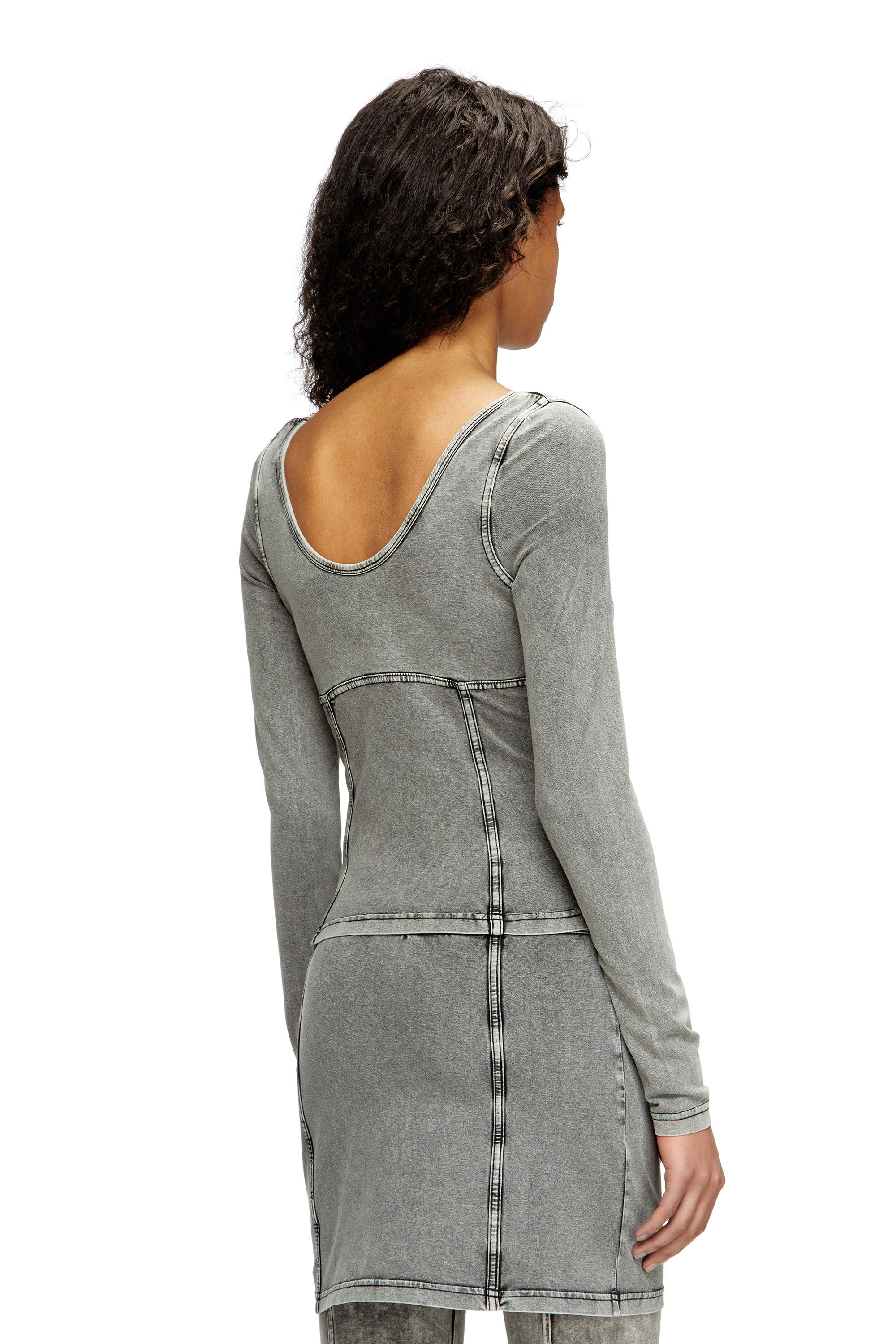 Diesel - T-ELIN, Top à manches longues à effet denim Femme in Gris - 4