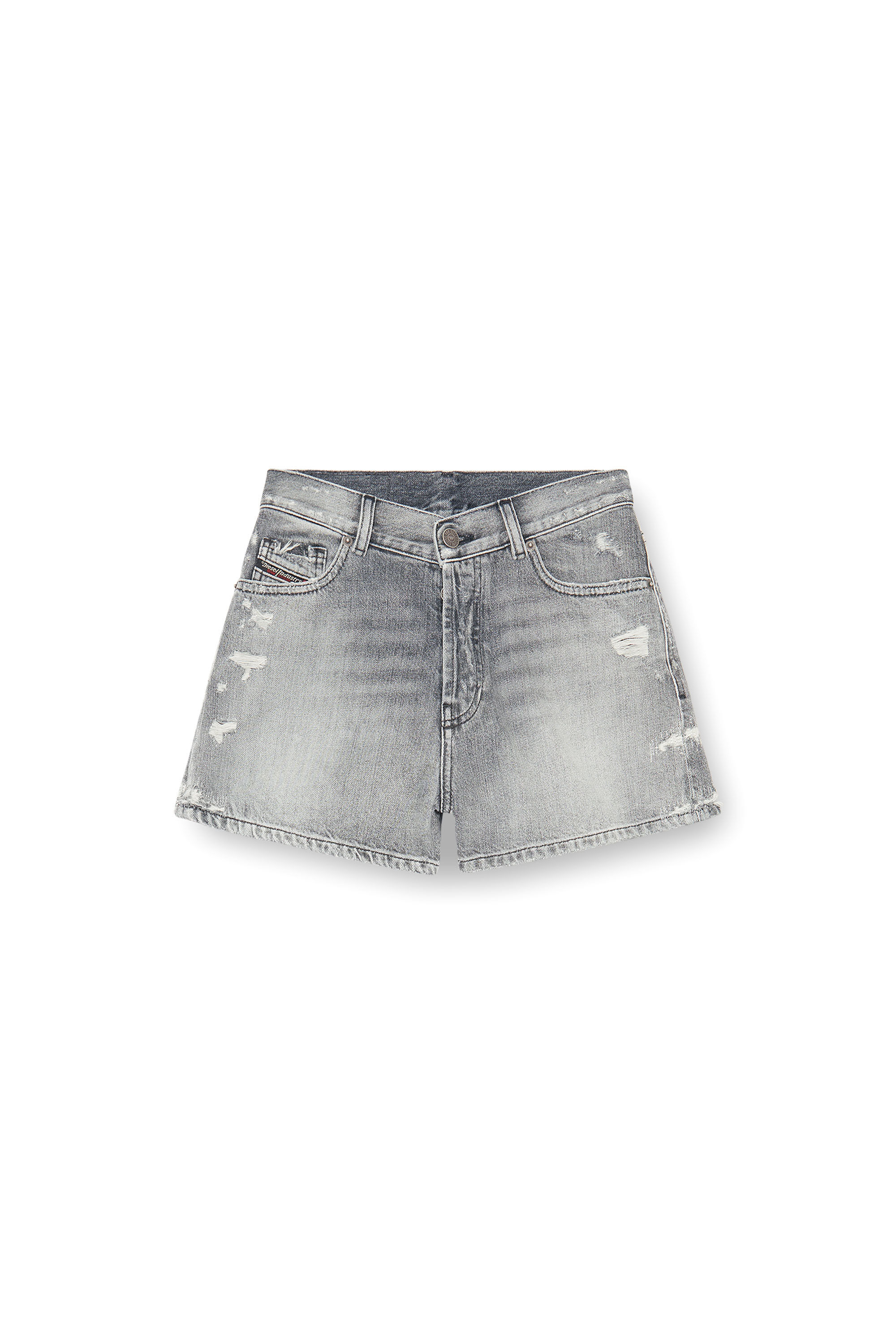 Diesel - DE-HELIOS, Damen Denimshorts mit ausgefranstem Saum in Grau - 2
