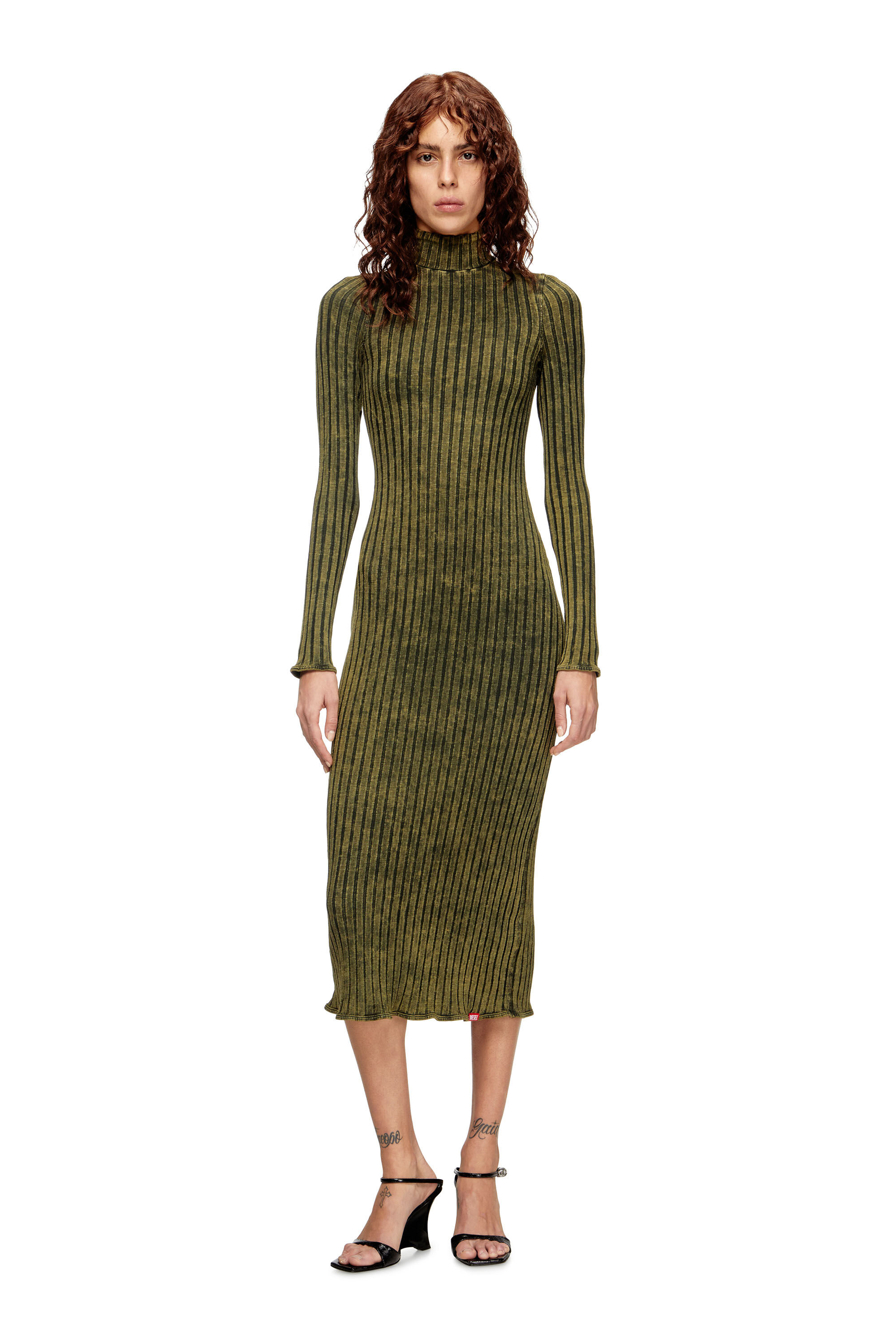 Diesel - D-WAVYA, Abito midi in jersey lavorato a coste ampie Donna in Verde - 3