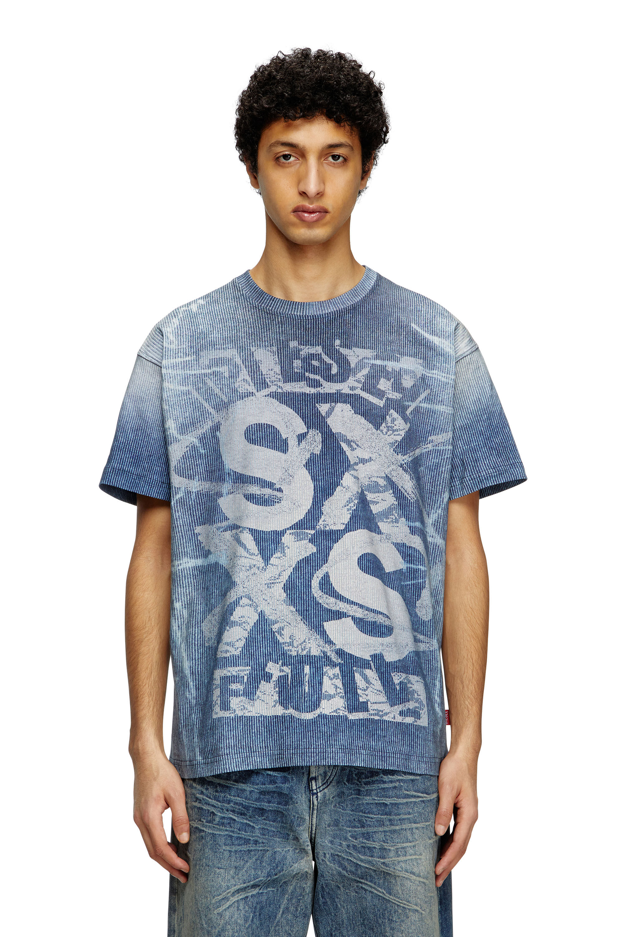 Diesel - T-NORM-R3, Herren T-Shirt mit Rippenstrick-Print in Blau - 3