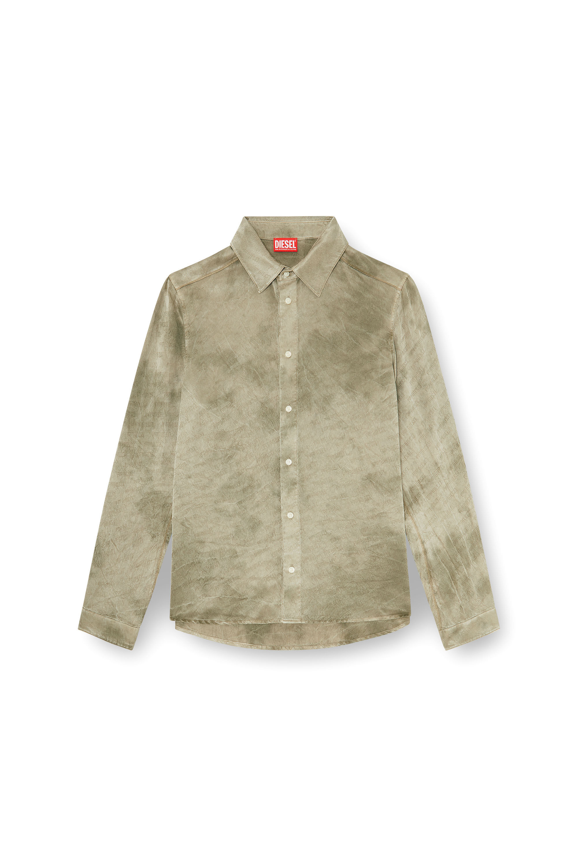 Diesel - S-KISSY-HNBW, Camicia in raso crinkle jacquard con logo Uomo in Marrone - 2