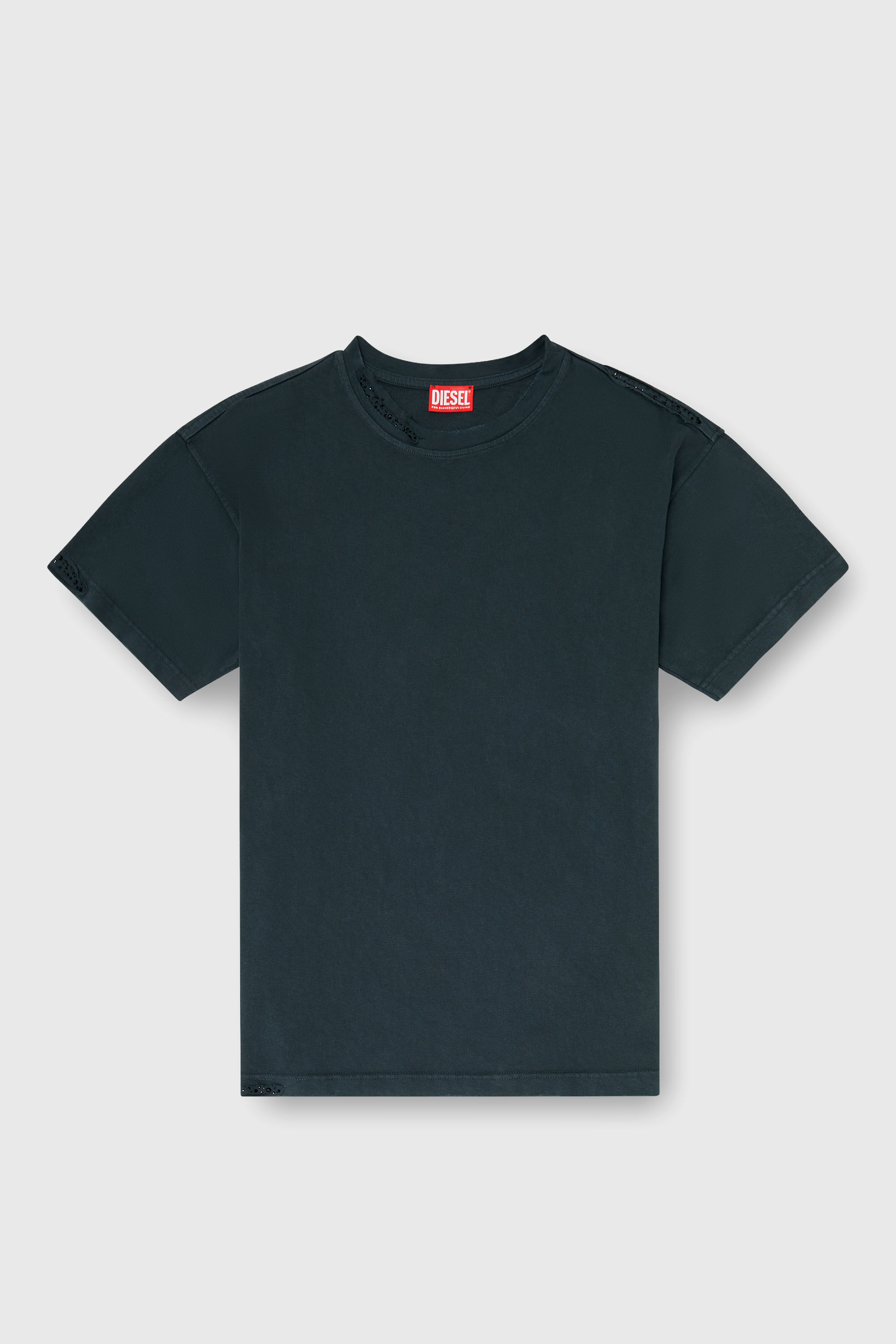 Diesel - T-NORM-CRYSTALS, Herren T-Shirt mit ausgefransten Kanten und Kristalldetails in Schwarz - 2