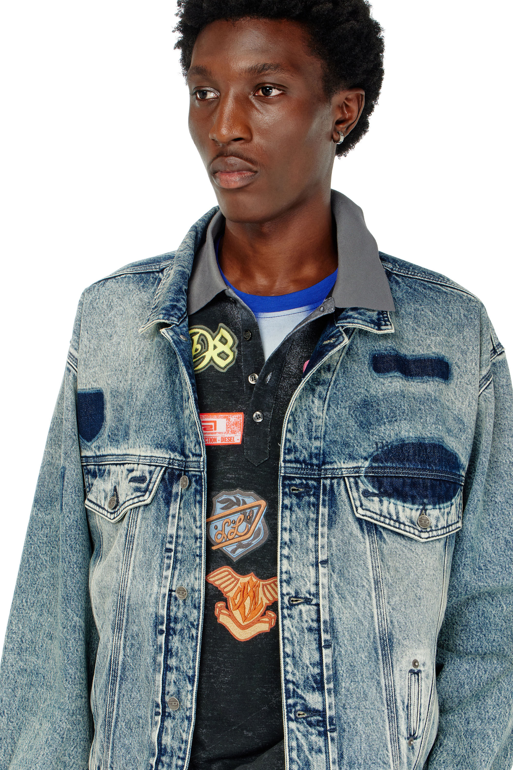 Diesel - D-DENVER-S2, Veste trucker avec effets patch Mixte in Bleu - 5