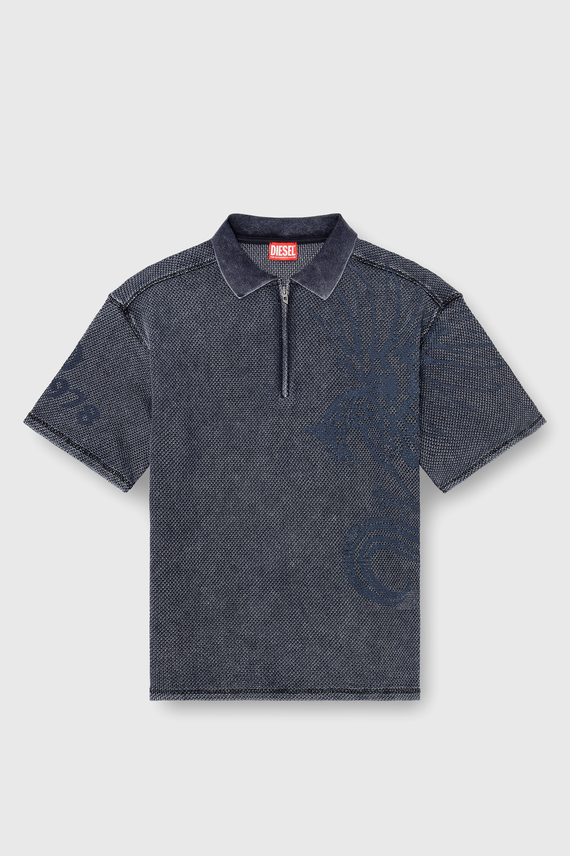 Diesel - T-ERRY-ZIP, Polo en mesh jacquard avec imprim&eacute; Phoenix Homme in Gris - 2