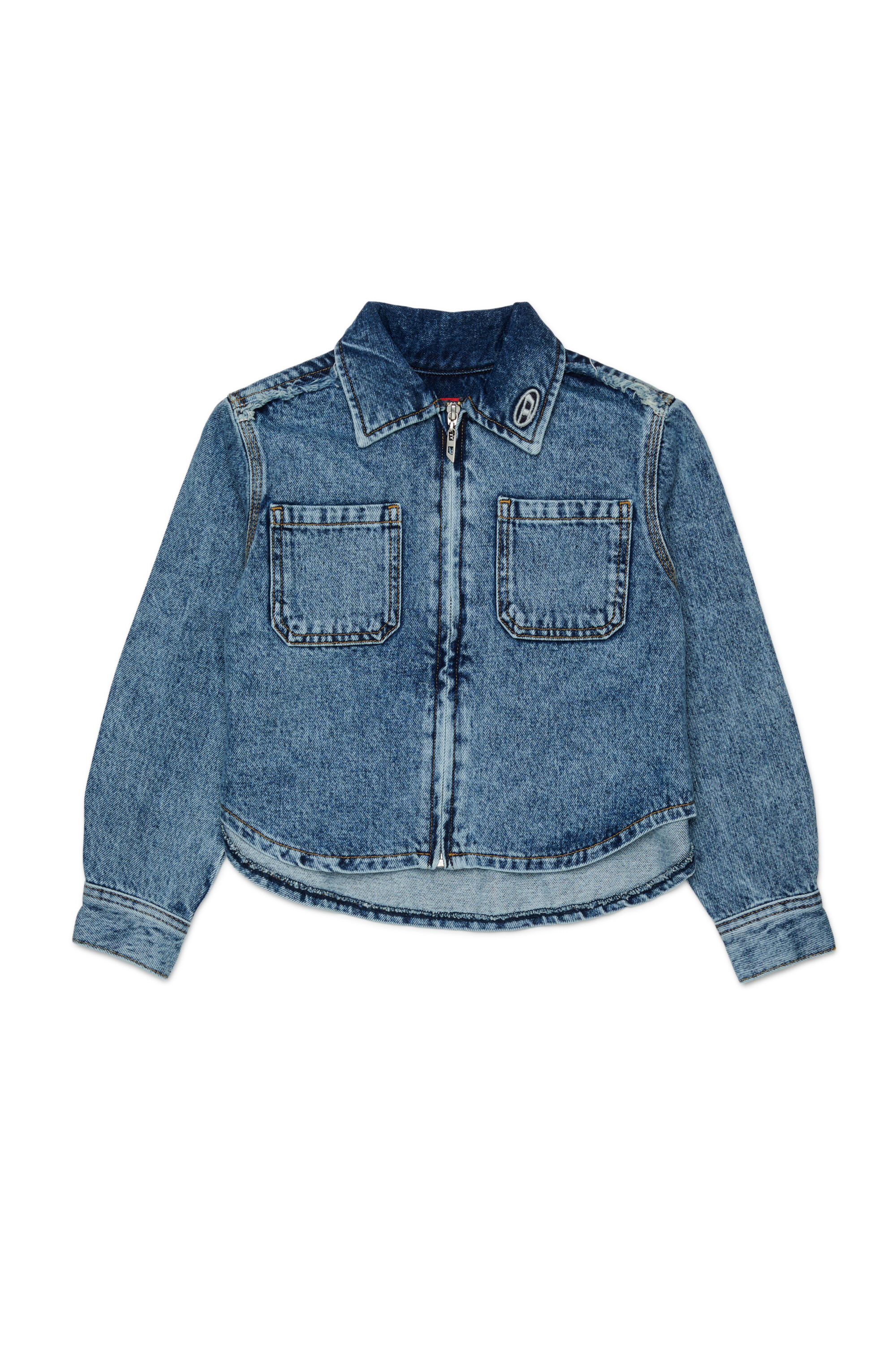 Diesel - CELKA, Damen Jeanshemd mit Rei&szlig;verschluss und ausgefranstem Detail in Mittelblau - 1