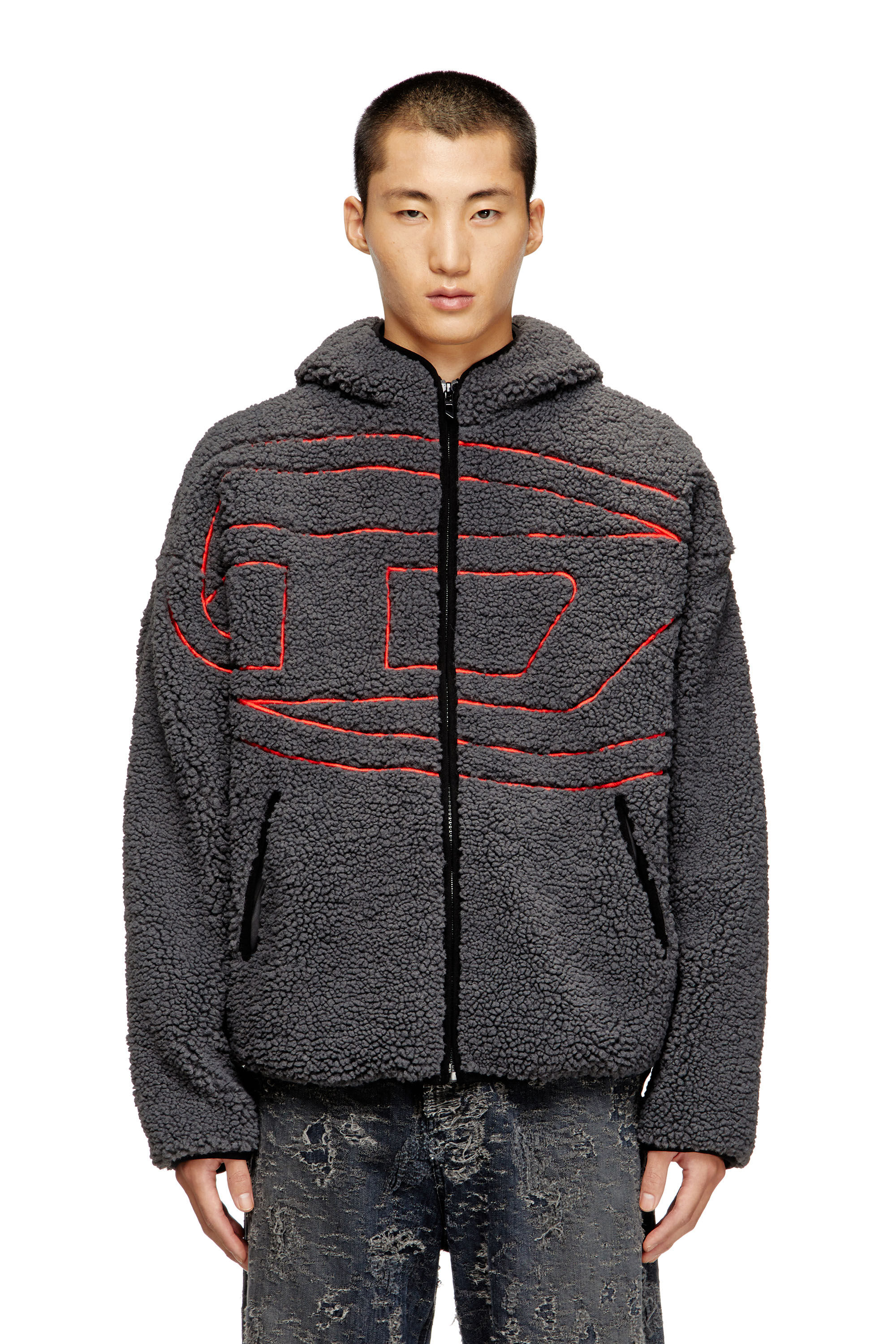 Diesel - S-ZAT, Veste à capuche en peluche Homme in Gris - 3