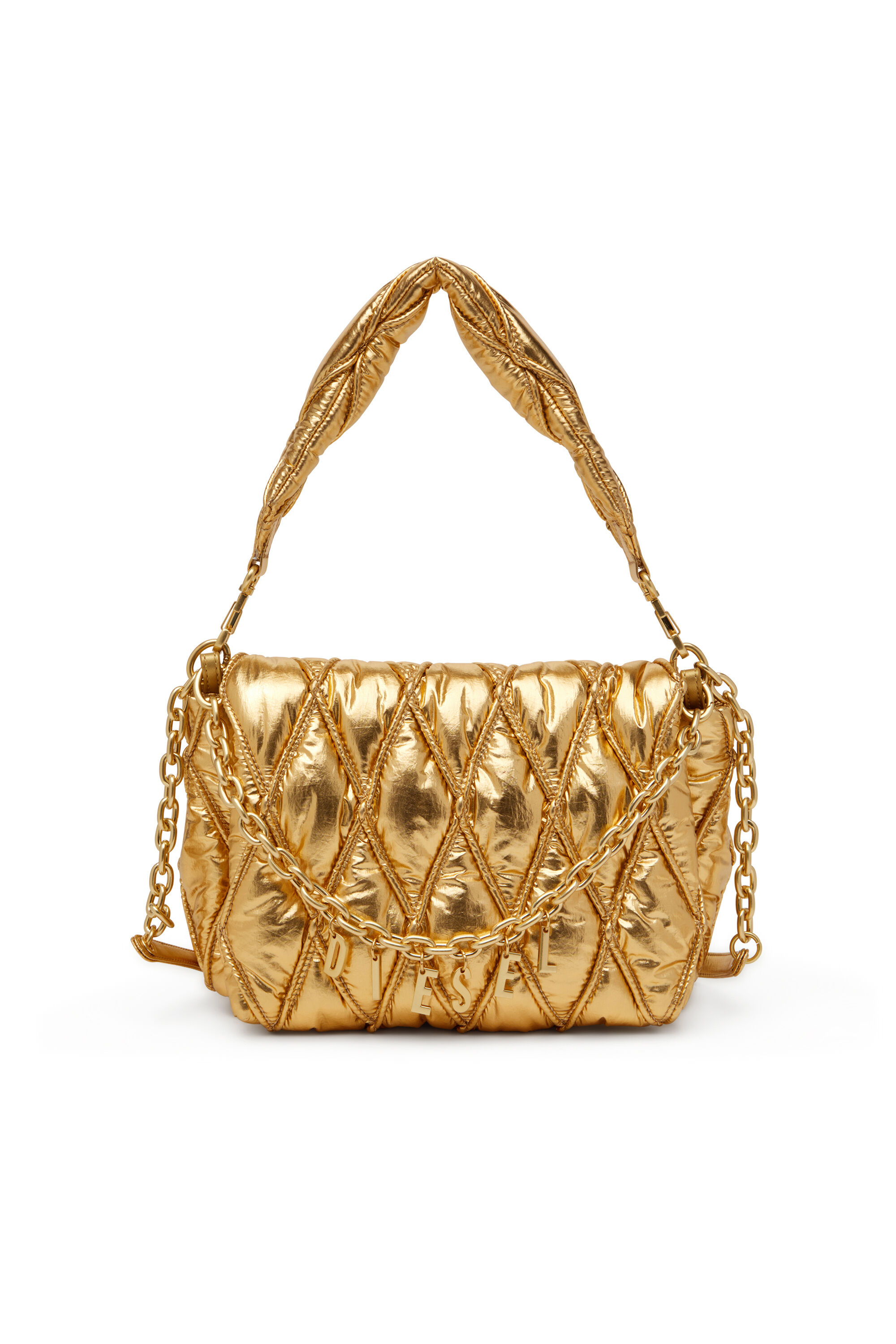 Diesel - CHARM-D SHOULDER M, Borsa a spalla in nylon metallizzato trapuntato Donna in Oro - 1