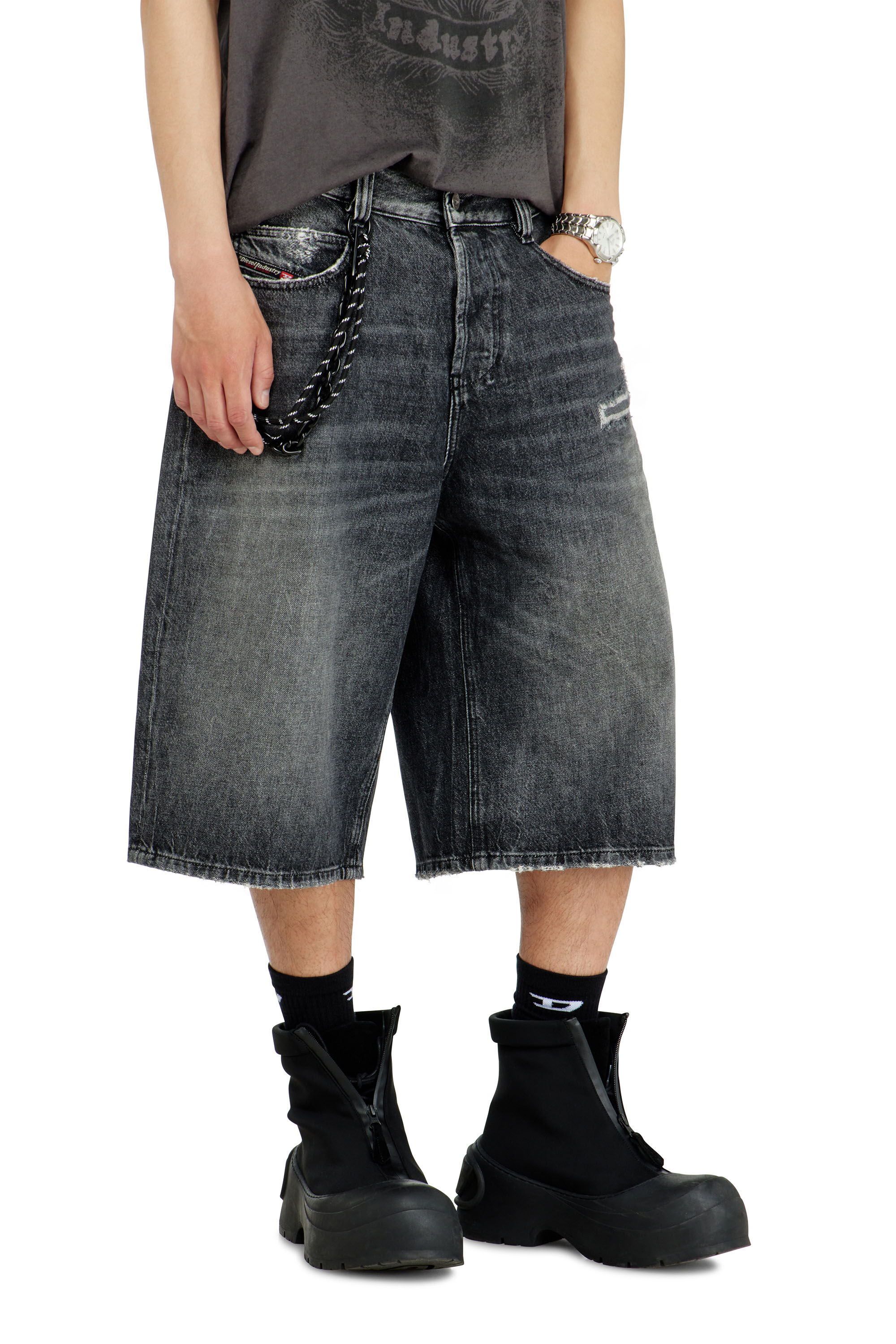 Diesel - D-ENIM-M-SHORT, Short en denim relaxed avec abrasions Mixte in Gris - 7