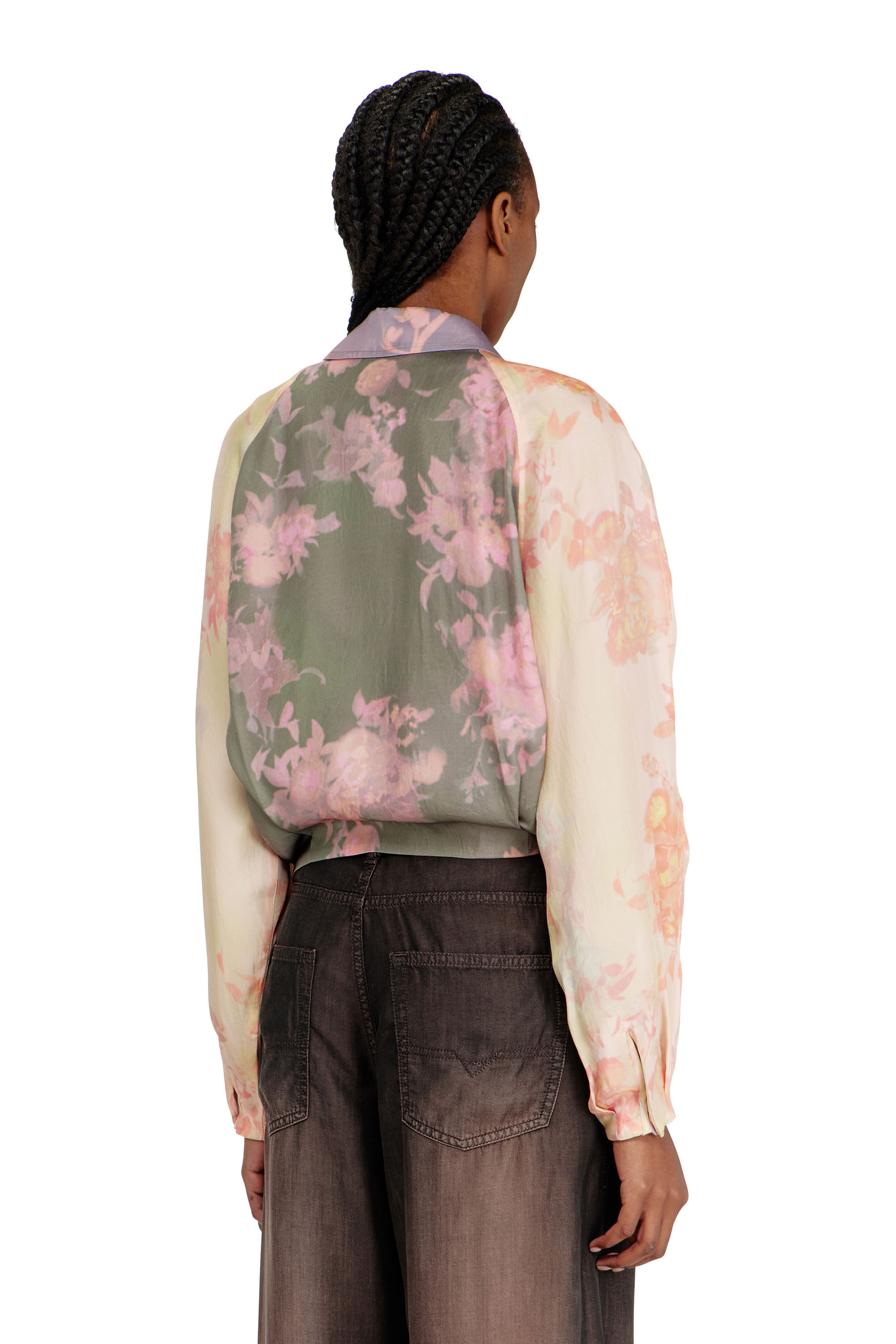 Diesel - G-ALENA, Blouson bomber fleuri en ac&eacute;tate froiss&eacute; Femme in Polychrome - 4