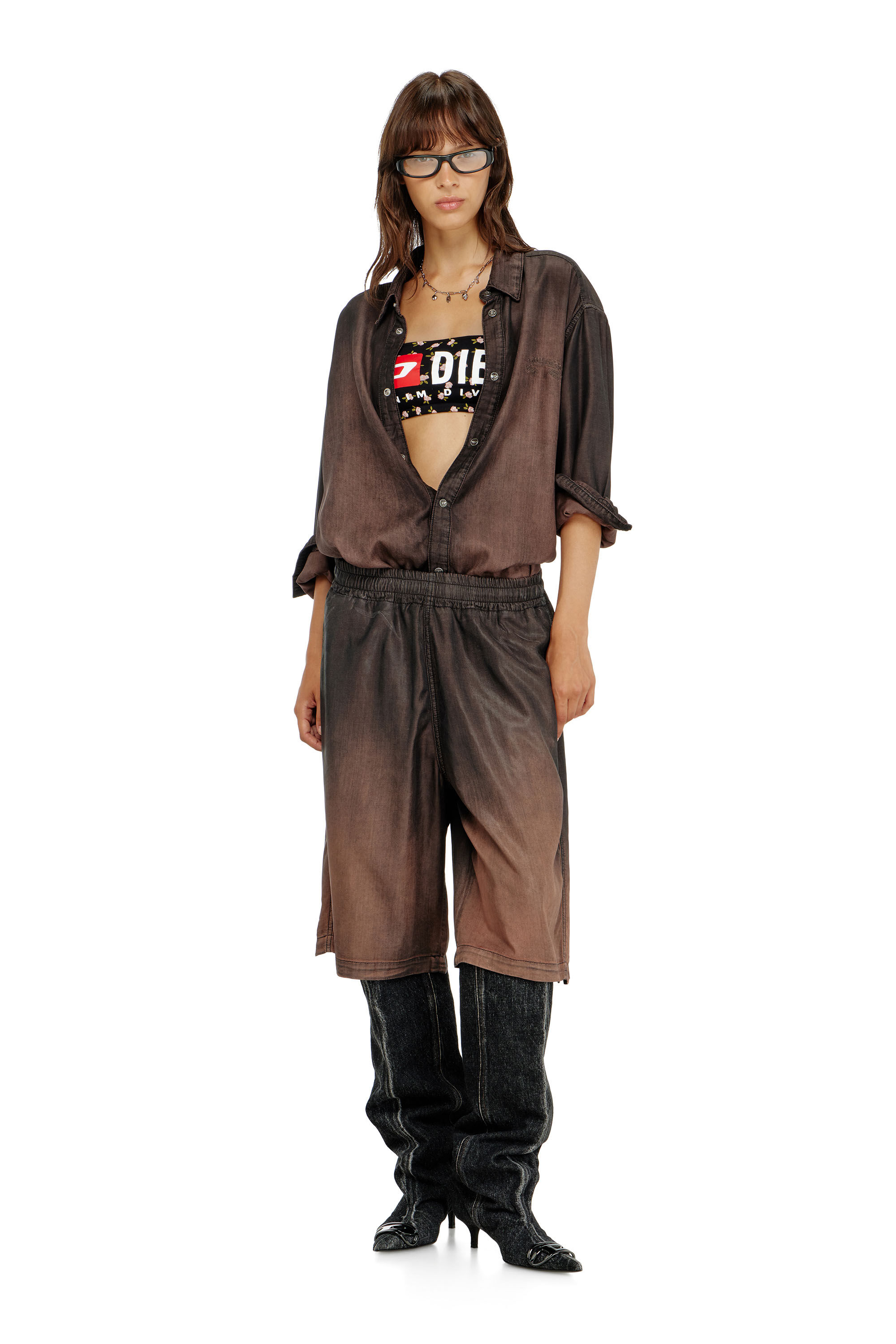 Diesel - MELANIE-C-D-CORE, Reggiseno a fascia in cotone con stampa floreale all-over Donna in Nero - 6