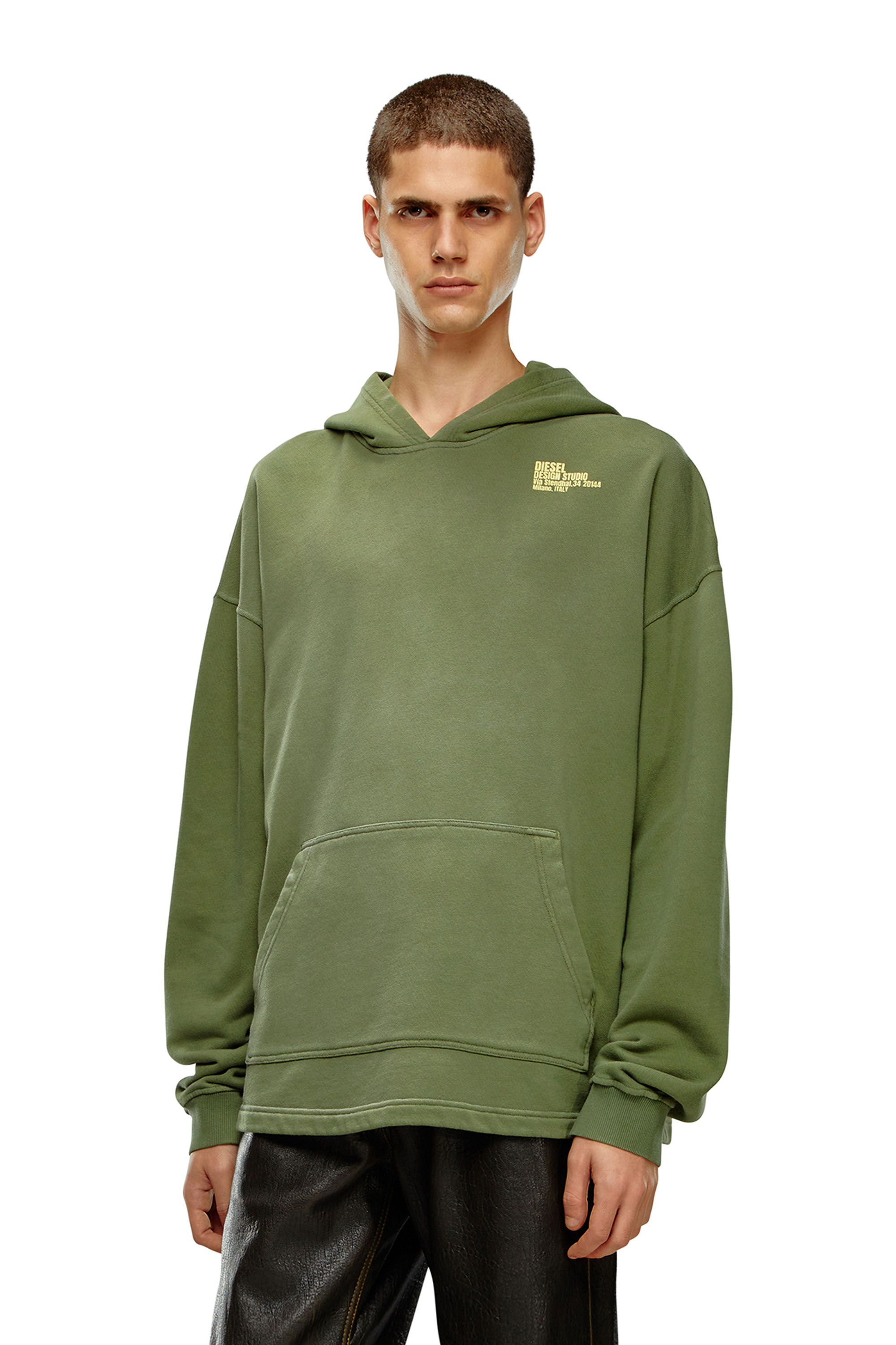 Diesel - S-BUNT-HOOD, Sweat-shirt à capuche avec imprimé Diesel Design Studio Homme in Vert - 3