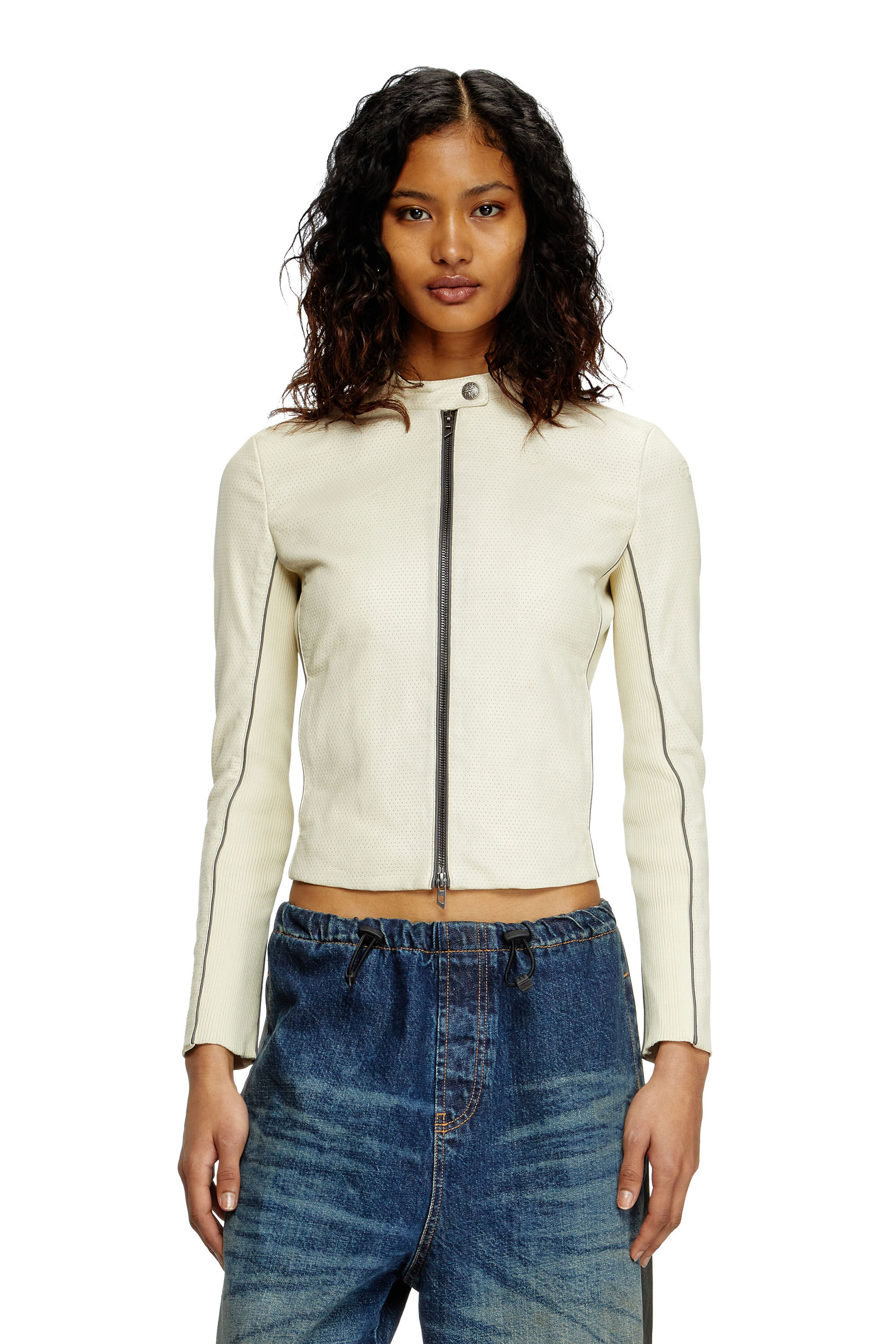 Diesel - L-IBRA, Damen Bikerjacke aus perforiertem Stretch-Leder in Weiß - 3