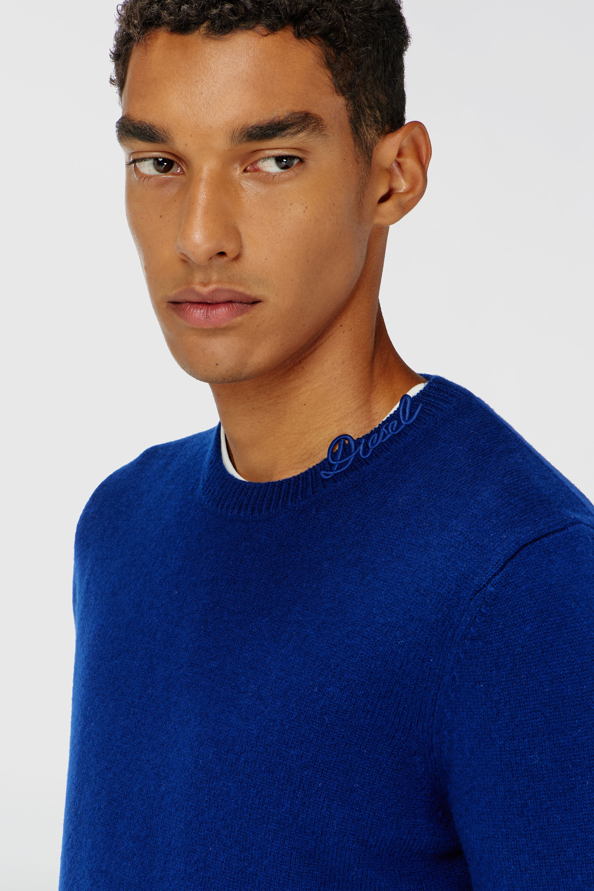 Diesel - K-IMBRO, Man's Wool jumper with neck logo in Blue - 5