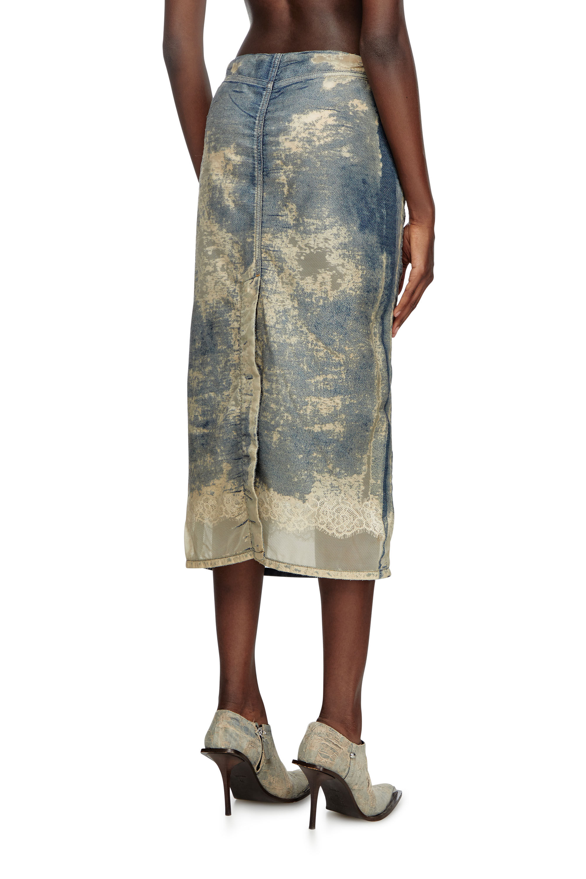 Diesel - DE-PRA-FSF, Jupe midi en denim flottant effet d&eacute;vor&eacute; Femme in Bleu - 4