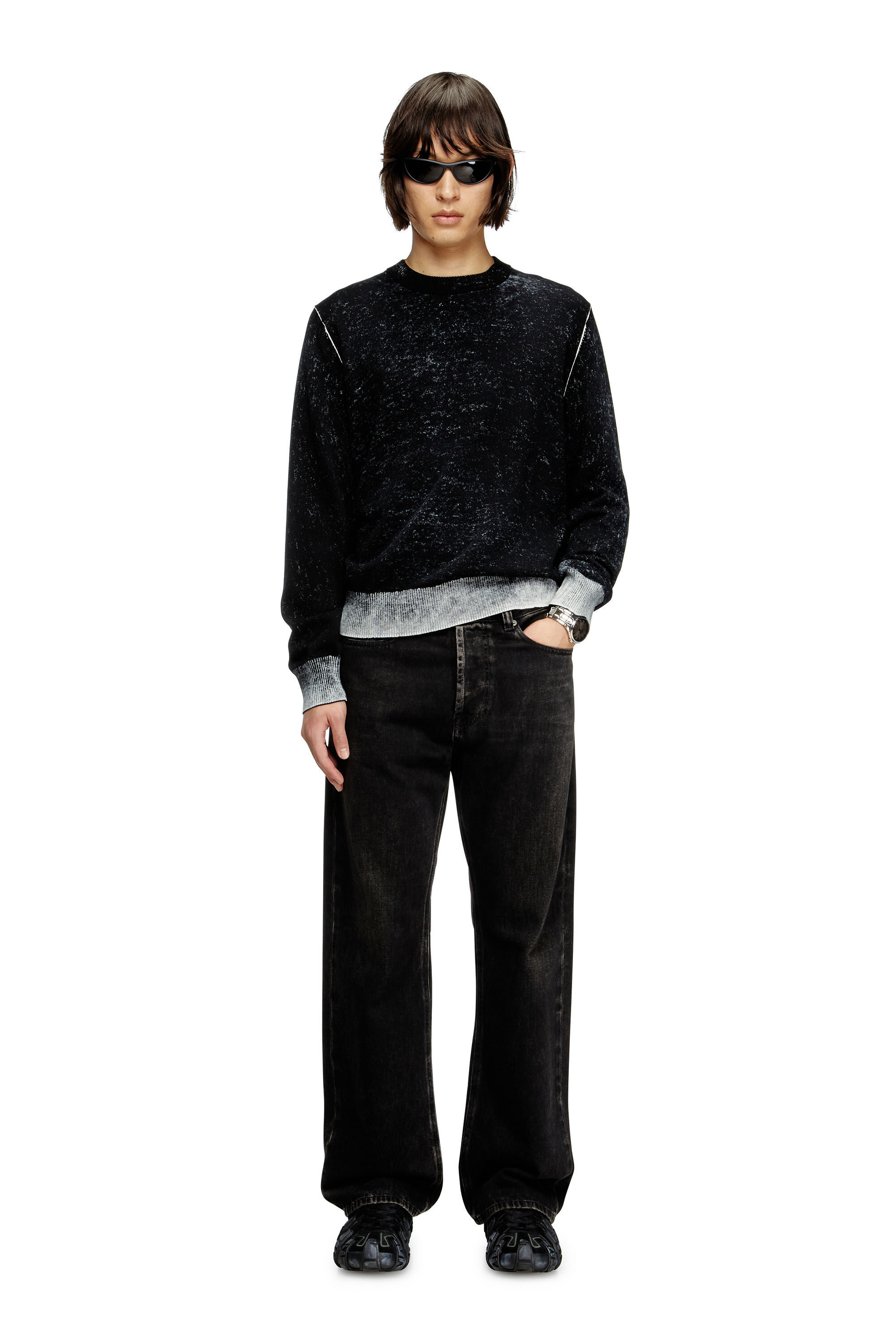 Diesel - K-LARENCE-B, Pull en coton avec imprimé inversé Homme in Noir - 1