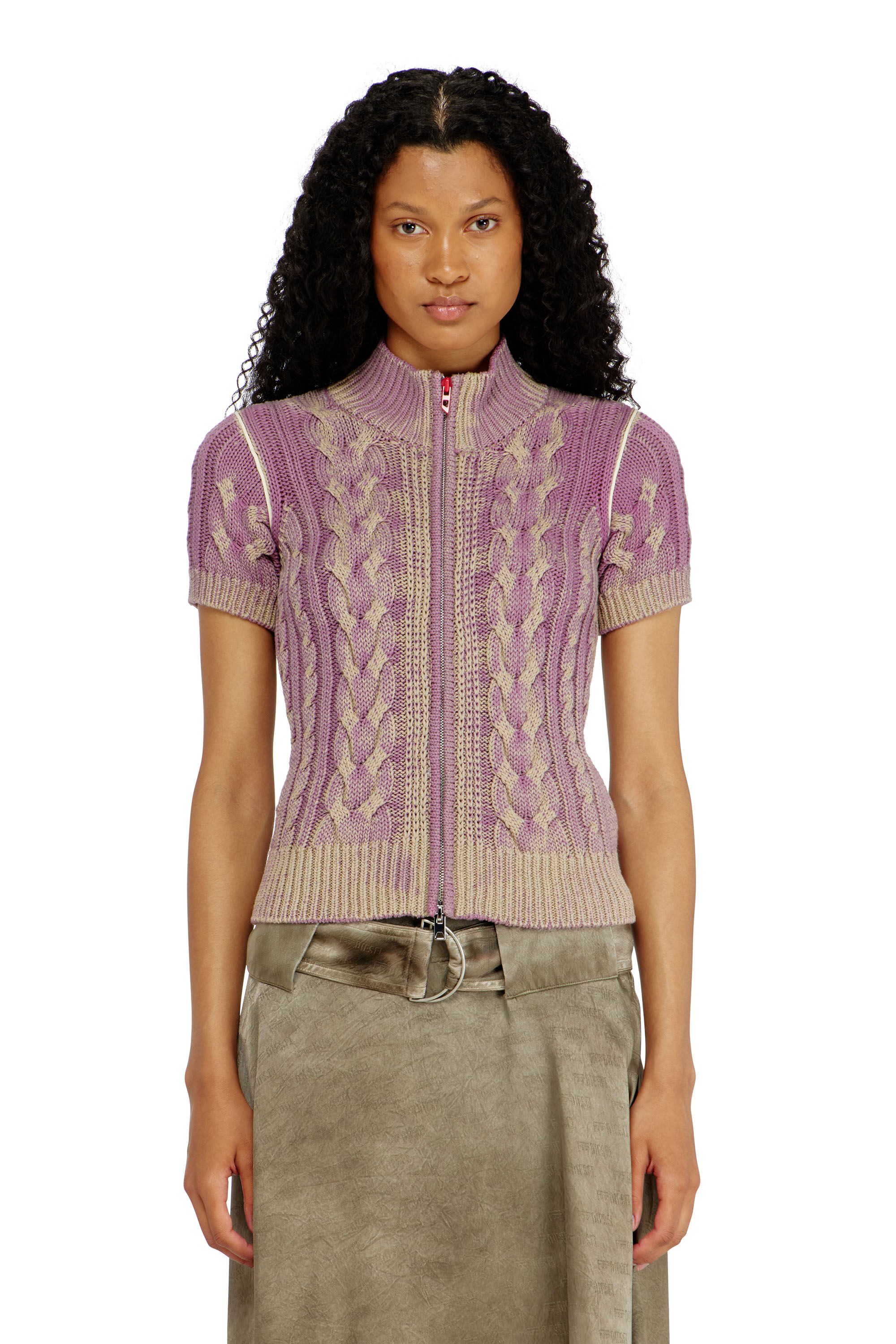 Diesel - M-ELANA, Damen Kurzarm-zip-cardigan im Zopfmuster in null - 3