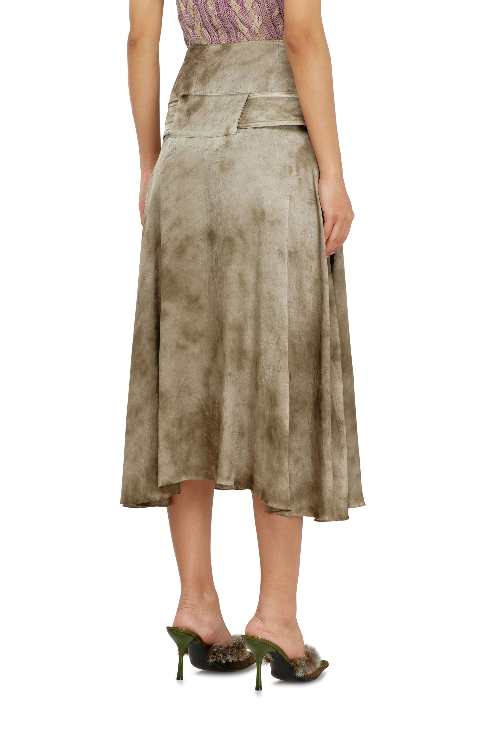 Diesel - O-DYLE, Gonna midi con cintura in raso jacquard logo Donna in ToBeDefined - 4