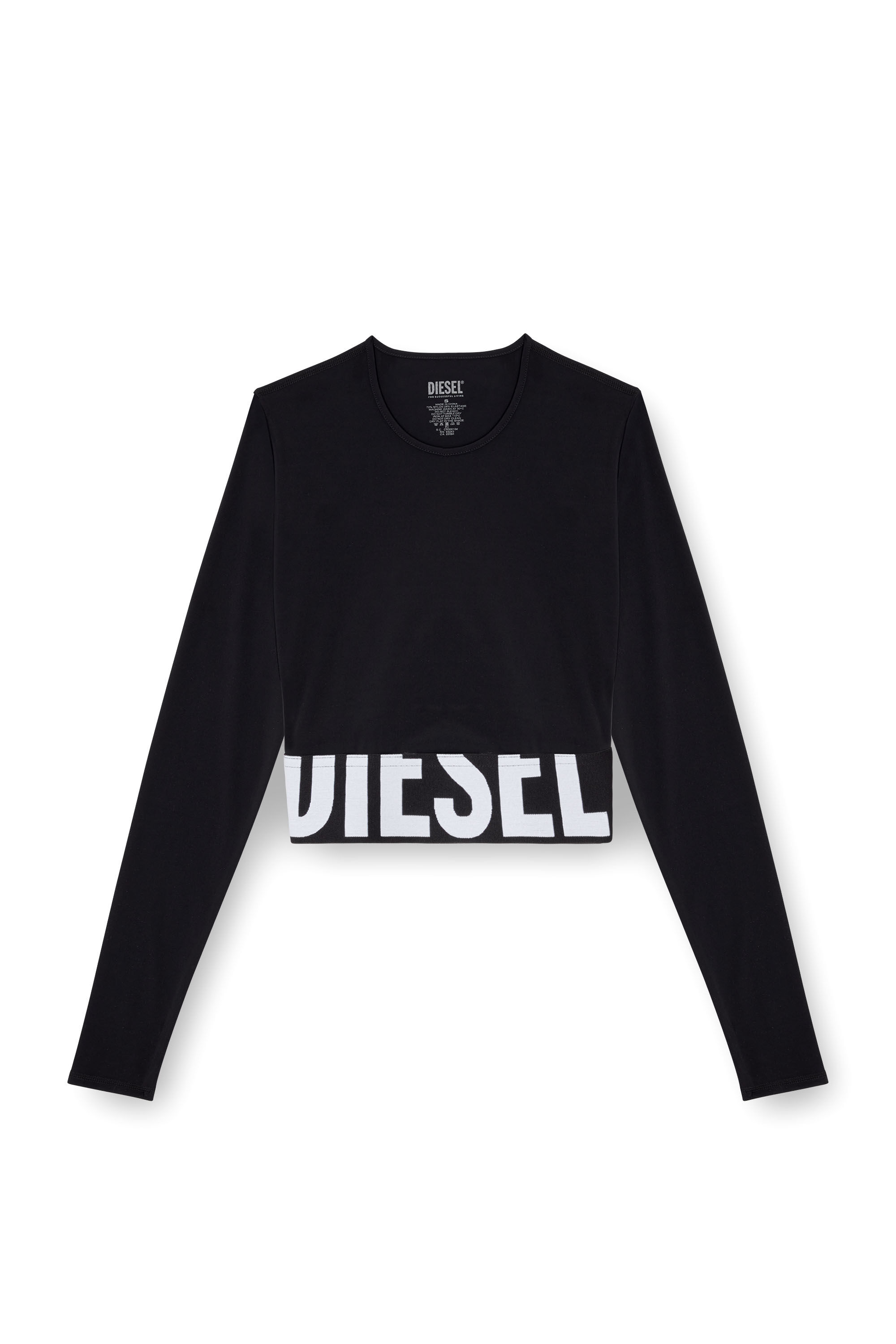 Diesel - MELISSA-D-POP, Crop top in microfibra con logo tagliato Donna in Nero - 2