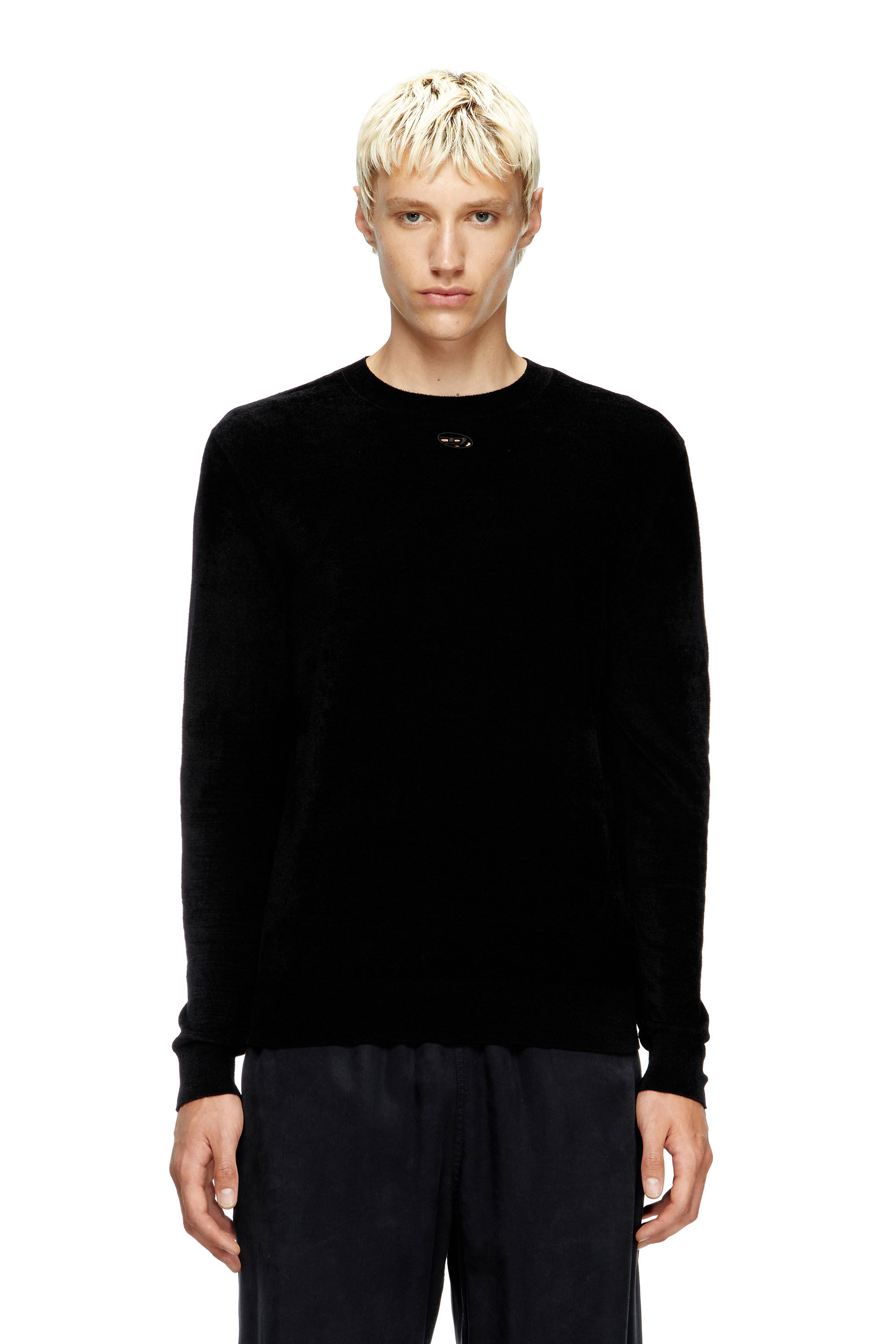 Diesel - K-CEVRO, Pull en chenille avec logo ajouré Homme in Noir - 3