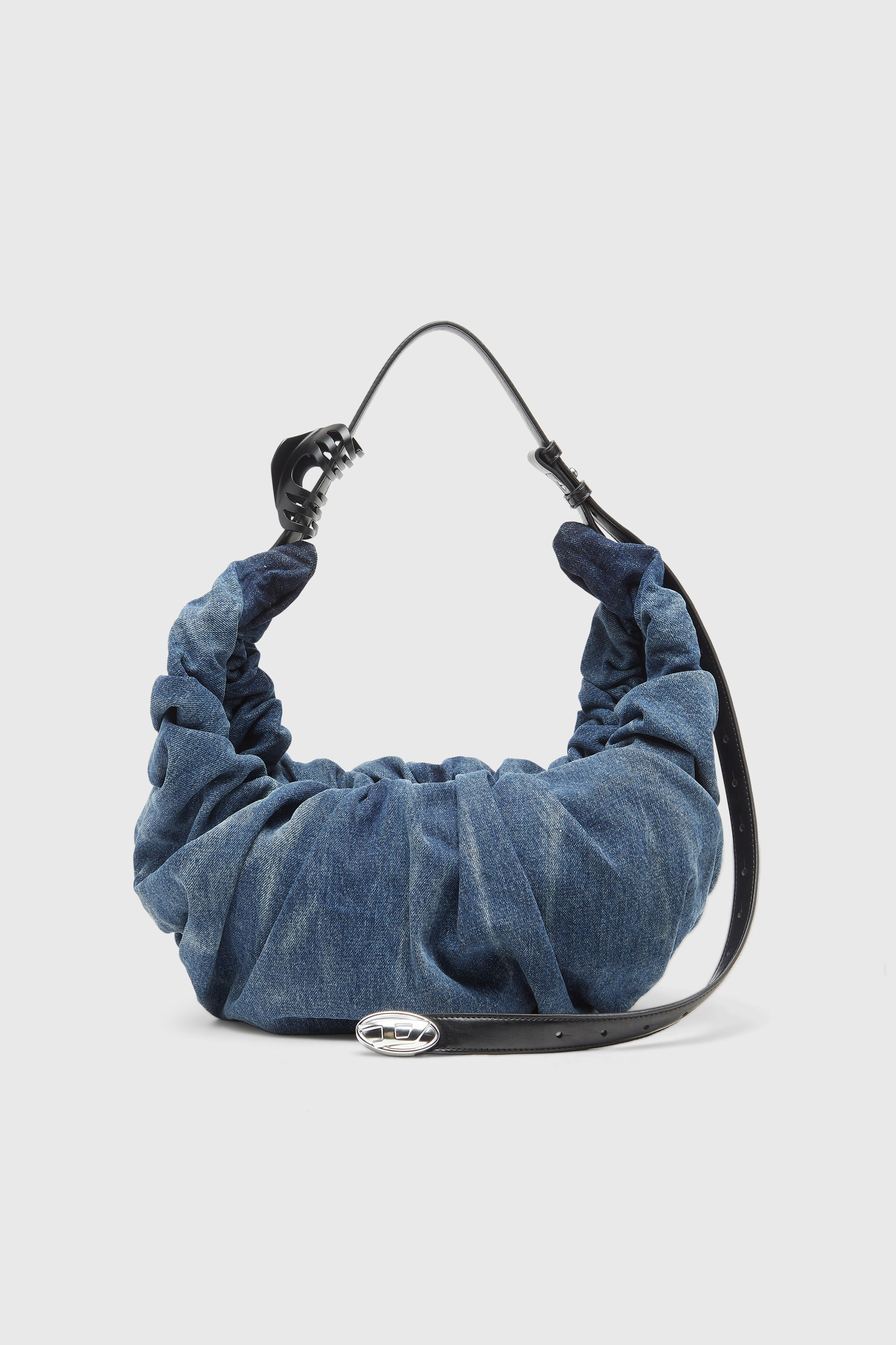 Diesel - GRAB-D HOBO L, Grab-D-Borsa hobo grande arricciata in denim trattato Donna in Blu - 1