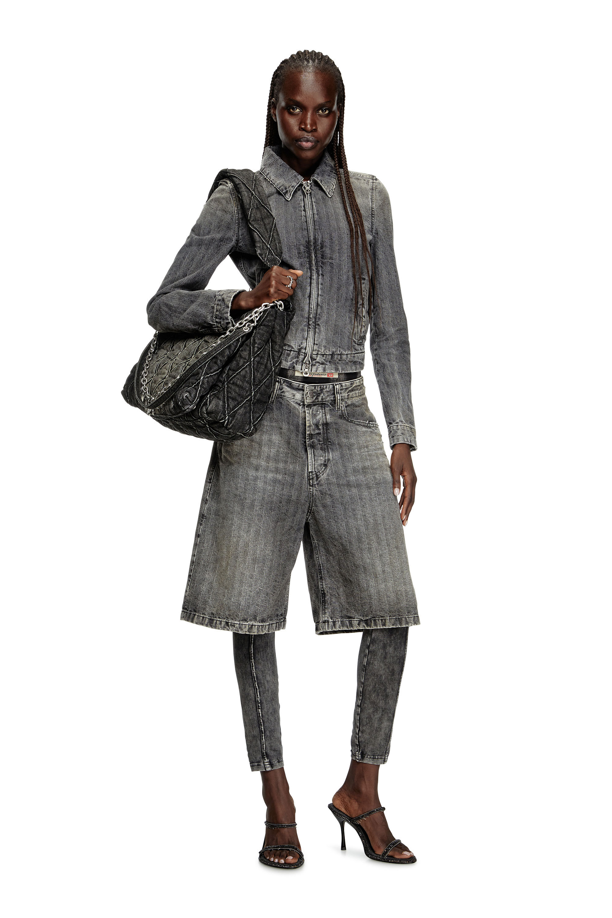 Diesel - DE-CORB, Damen Jacke aus Fischgrät-Denim in Hellgrau - 1