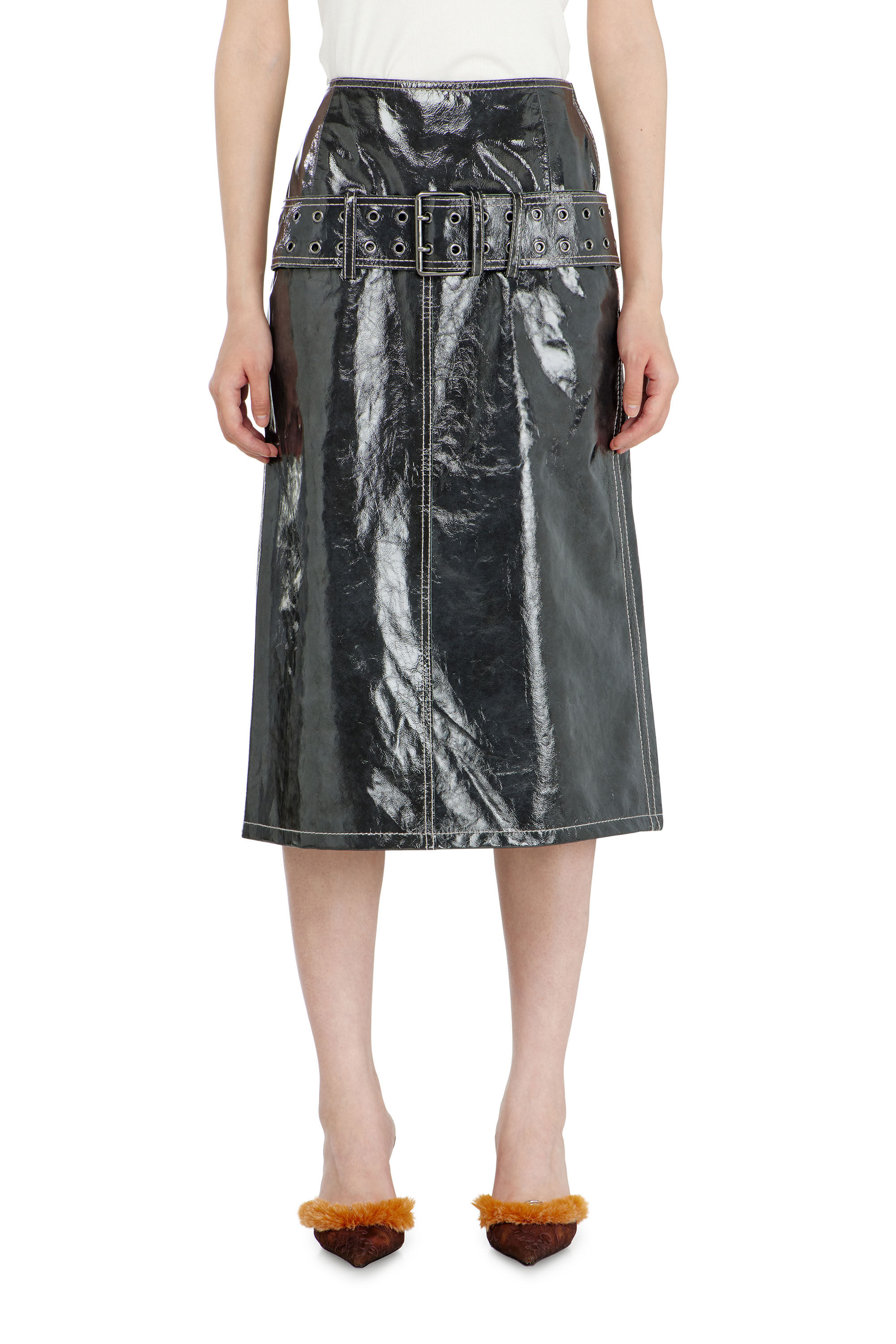 Diesel - L-ASCAR, Jupe midi en cuir verni avec ceinture Femme in ToBeDefined - 3