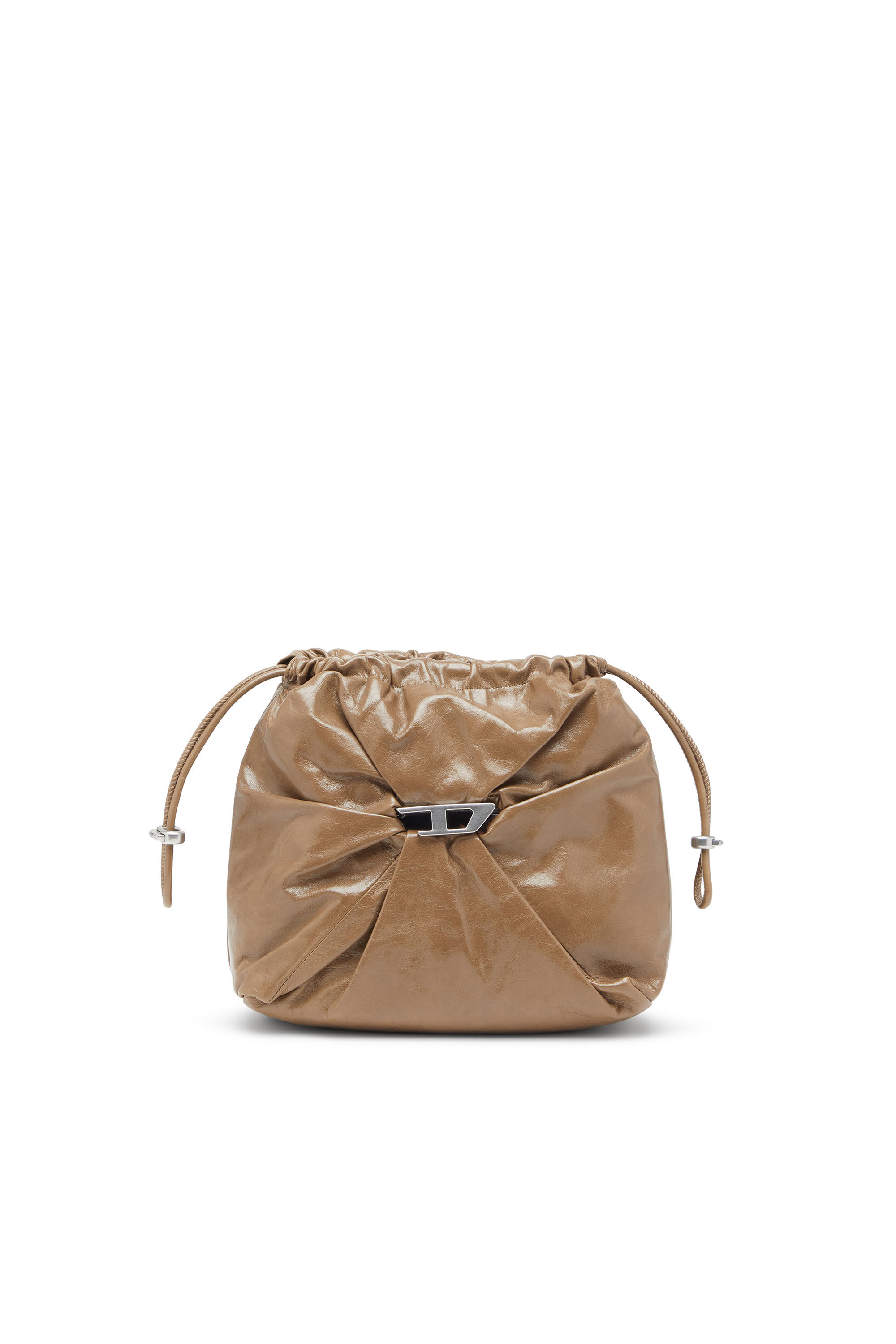 Diesel - SCRUNCH-D BUCKET, Scrunch-D-Borsa bucket in pelle lucida stropicciata Donna in Marrone - 6