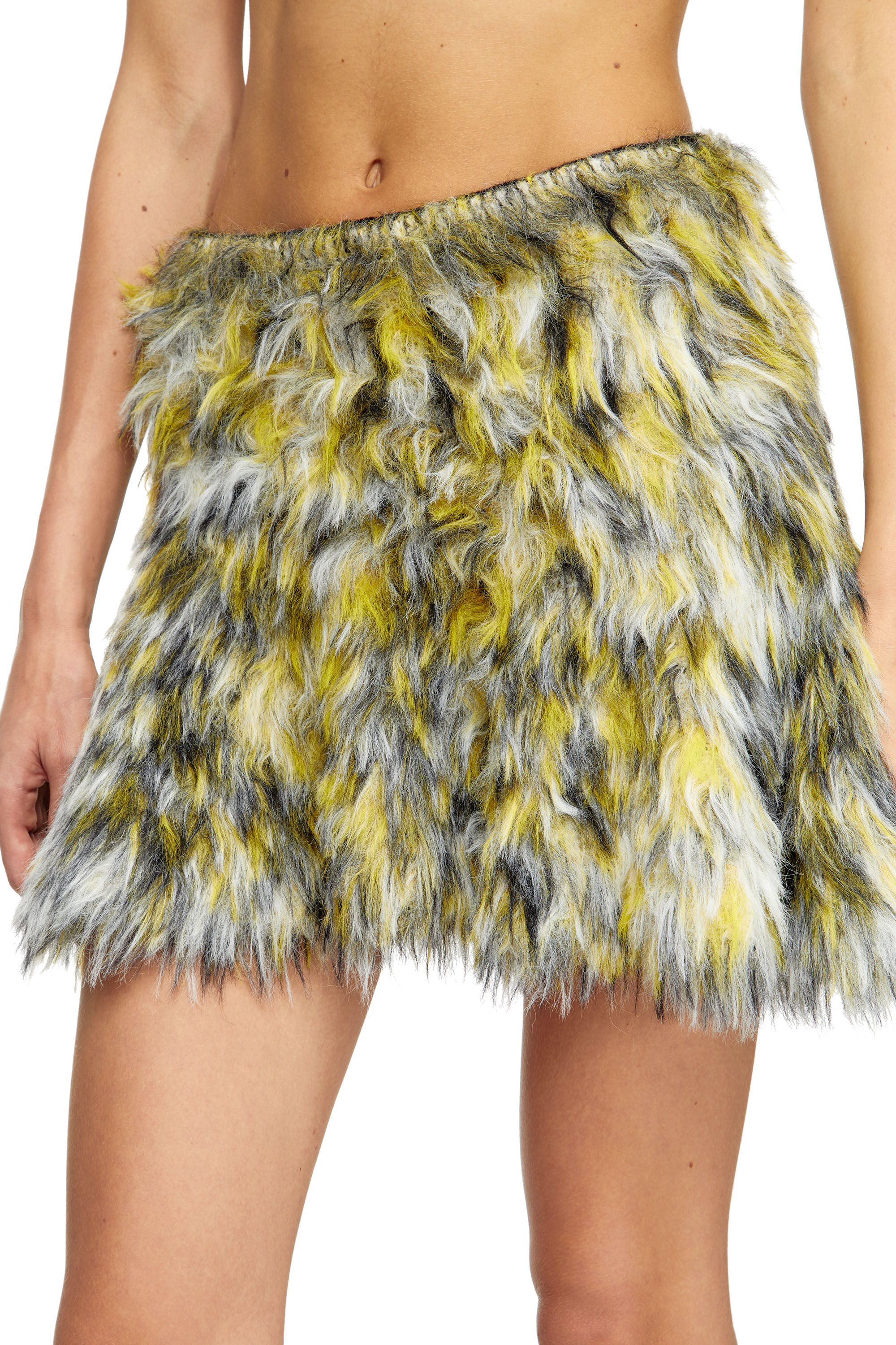 Diesel - M-ASTRELLA, Damen Minirock aus flauschigem Jacquard-Strick in Schwarz/Gelb - 5
