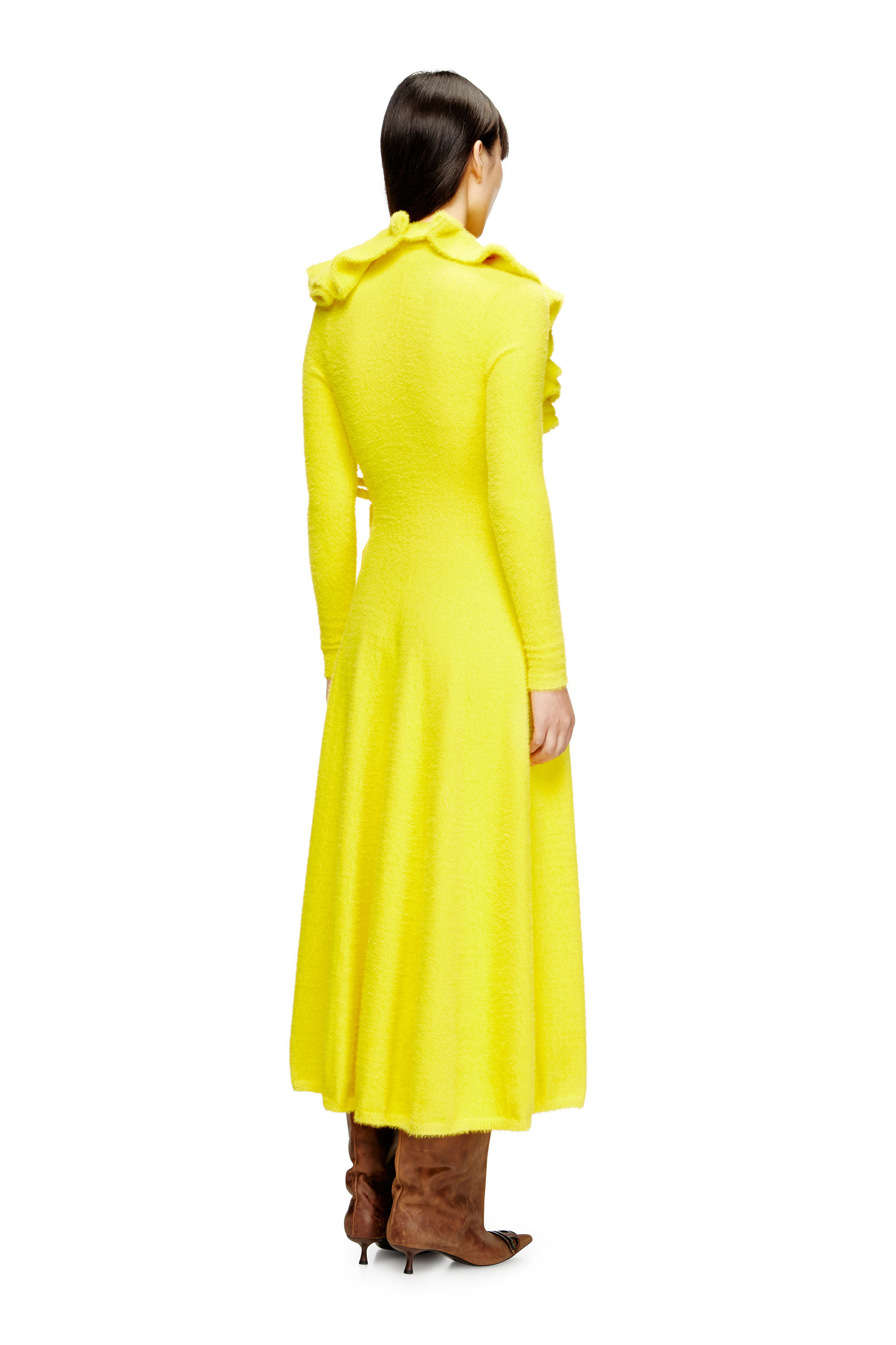 Diesel - M-INGELINA, Damen Flauschiger Midi-Kleid mit geripptem Ausschnitt in Gelb - 4