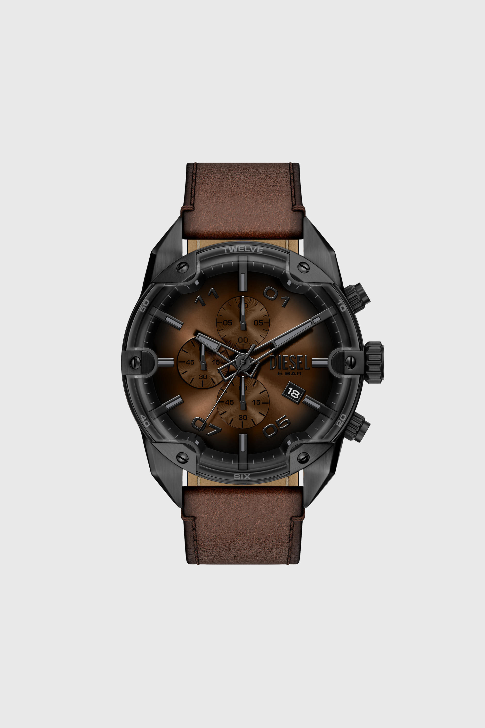 Diesel - DZ4735 WATCH, Herren Spiked Uhr mit braunem Lederarmband in Braun - 1