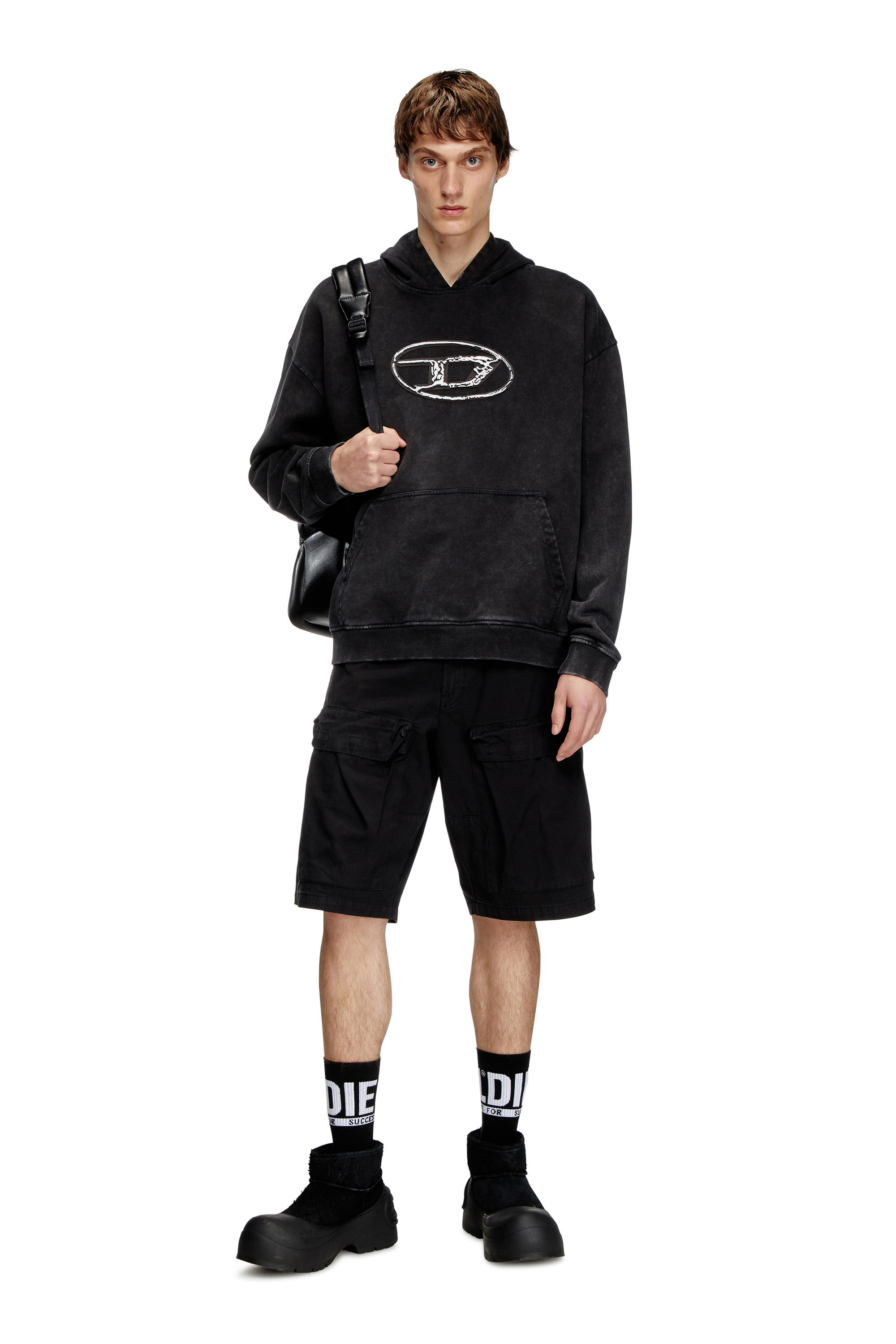 Diesel - P-BEECK-SHORT, Herren Cargoshorts aus verblasster Biobaumwolle in Schwarz - 1