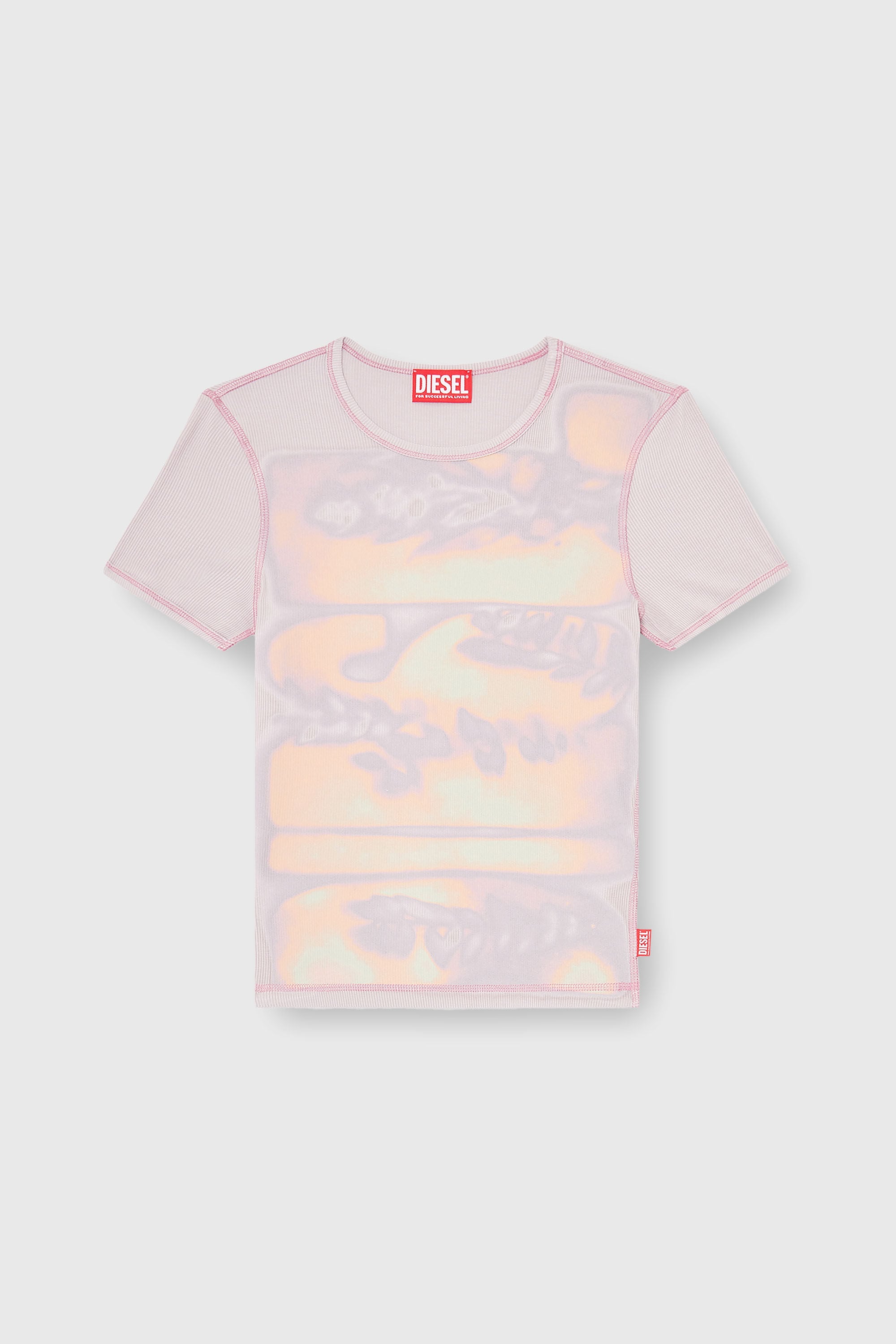Diesel - T-ELE-LONG-AA1, Damen Schmal geschnittenes Jersey-Top mit Grafikdruck in Lila - 2