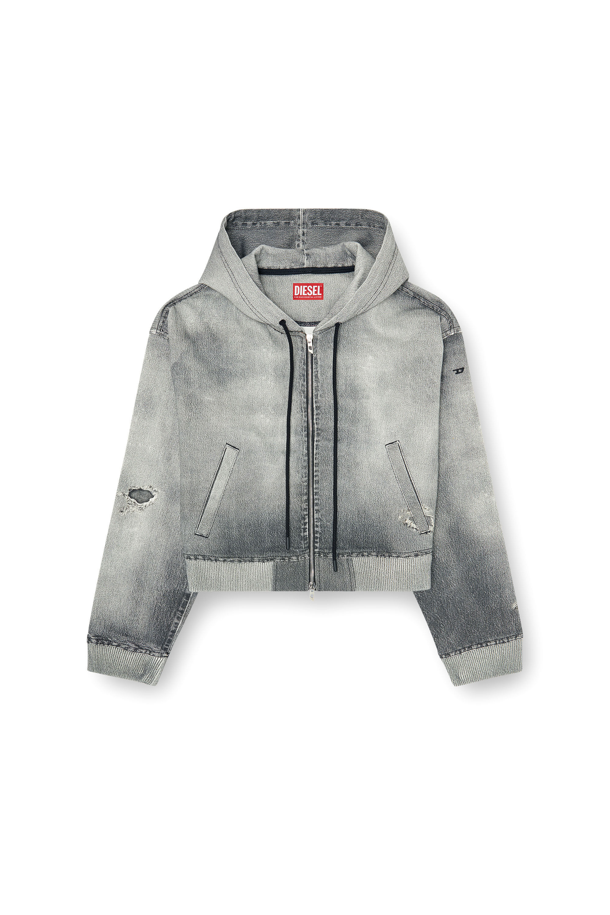 Diesel - DE-GIRI-CROP JOGG, Hoodie con zip in JoggJeans trompe l'oeil Donna in Grigio - 2