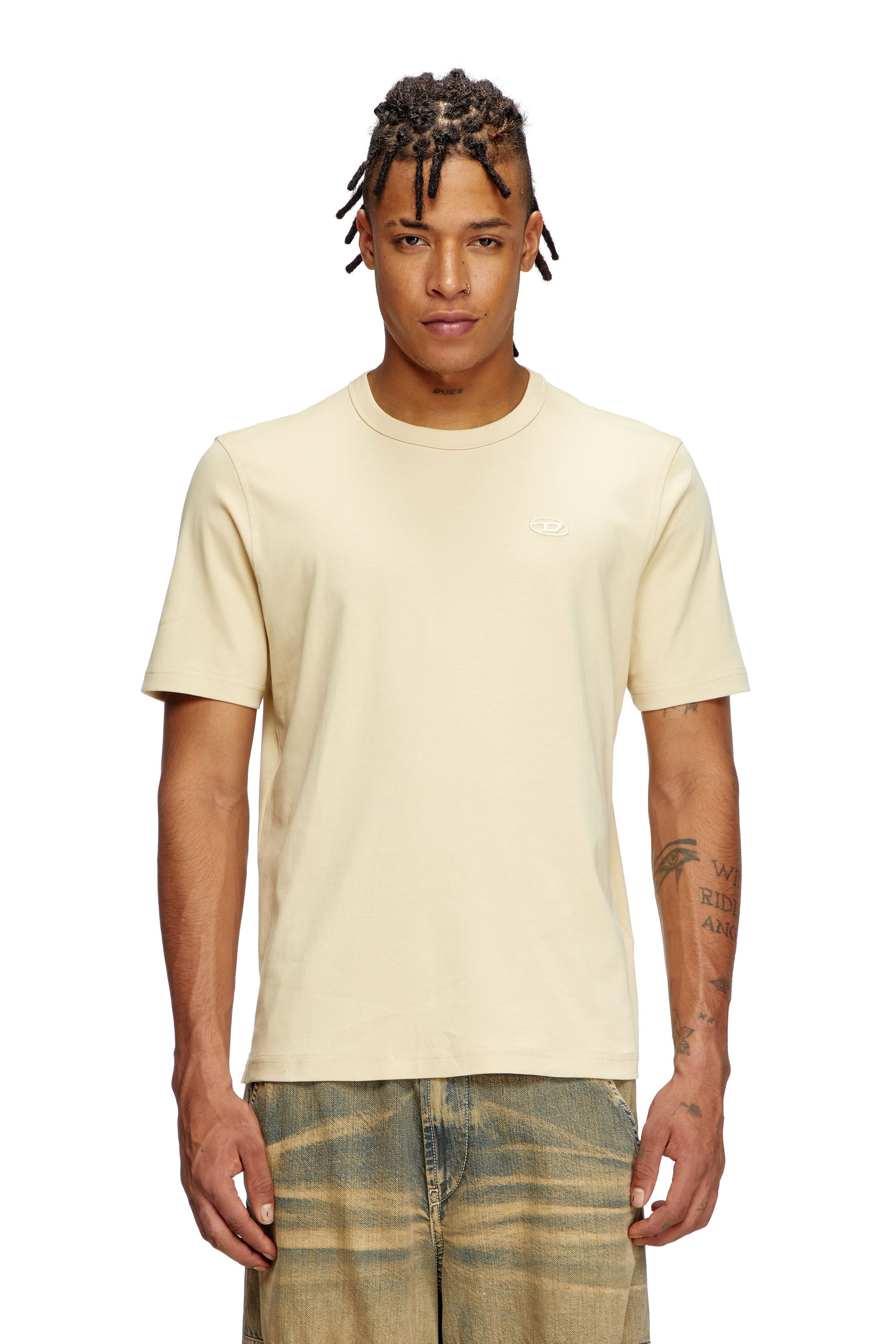 Diesel - T-ADJUST-SLITS-R17, Herren T-Shirt mit farblich abgestimmter Logo-Stickerei in Beige - 3