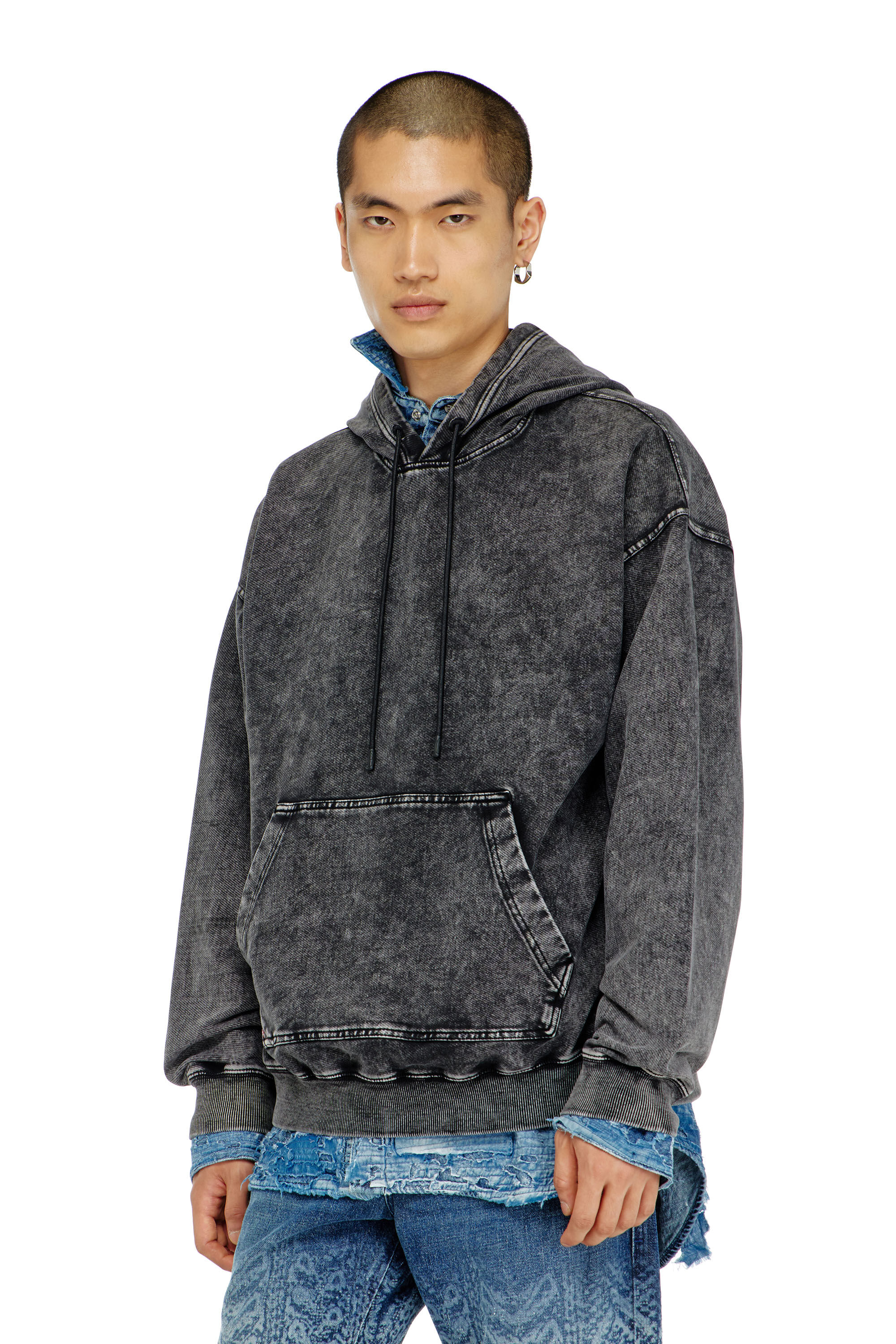 Diesel - S-BOXT-HOOD-TUK, Sweat &agrave; capuche effet denim trait&eacute; Homme in Gris - 3