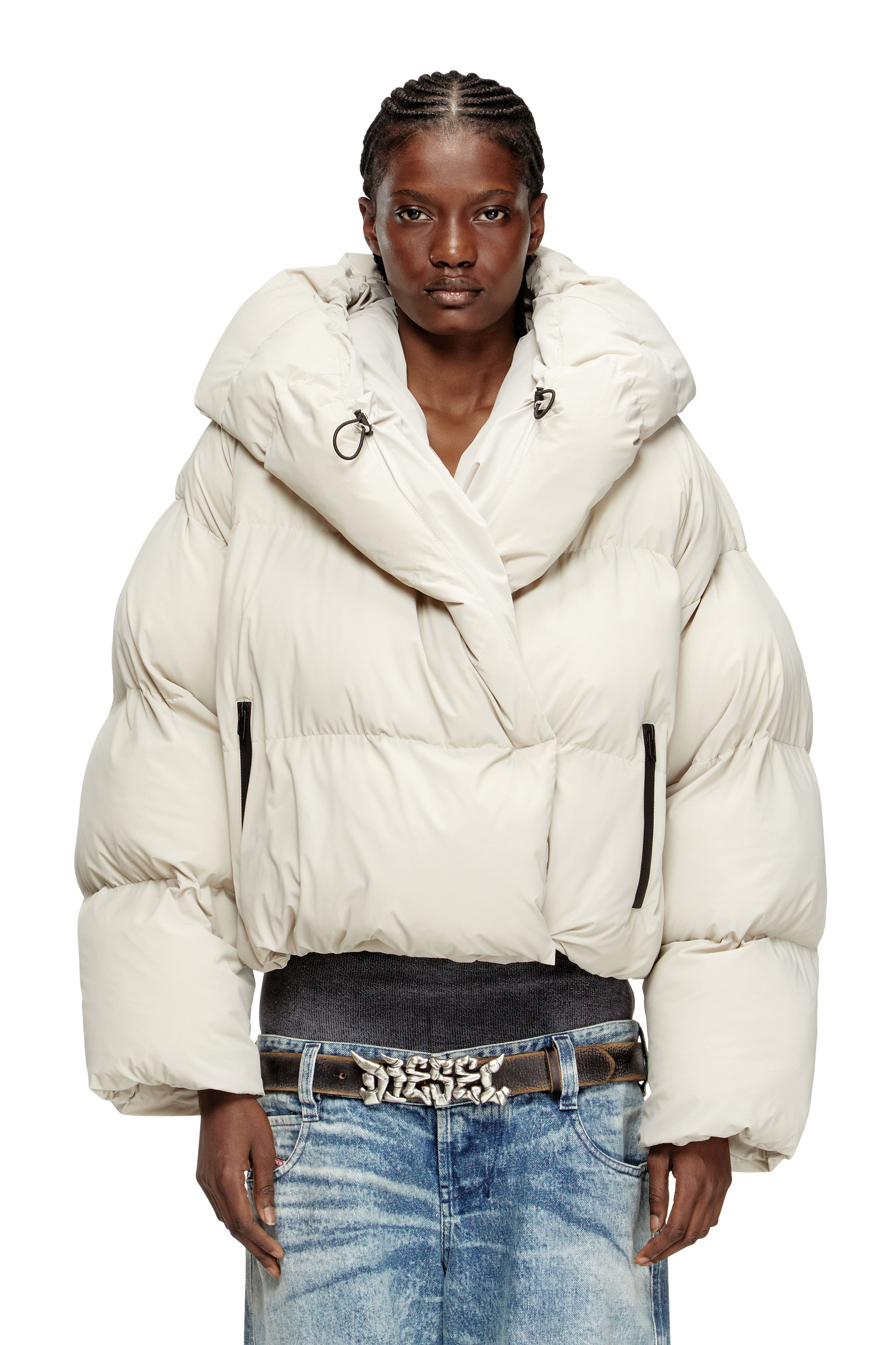 Diesel - W-ILEY-T1, Damen Wickel-Daunen-Jacke aus Bi-Stretch-Nylon in Beige - 3