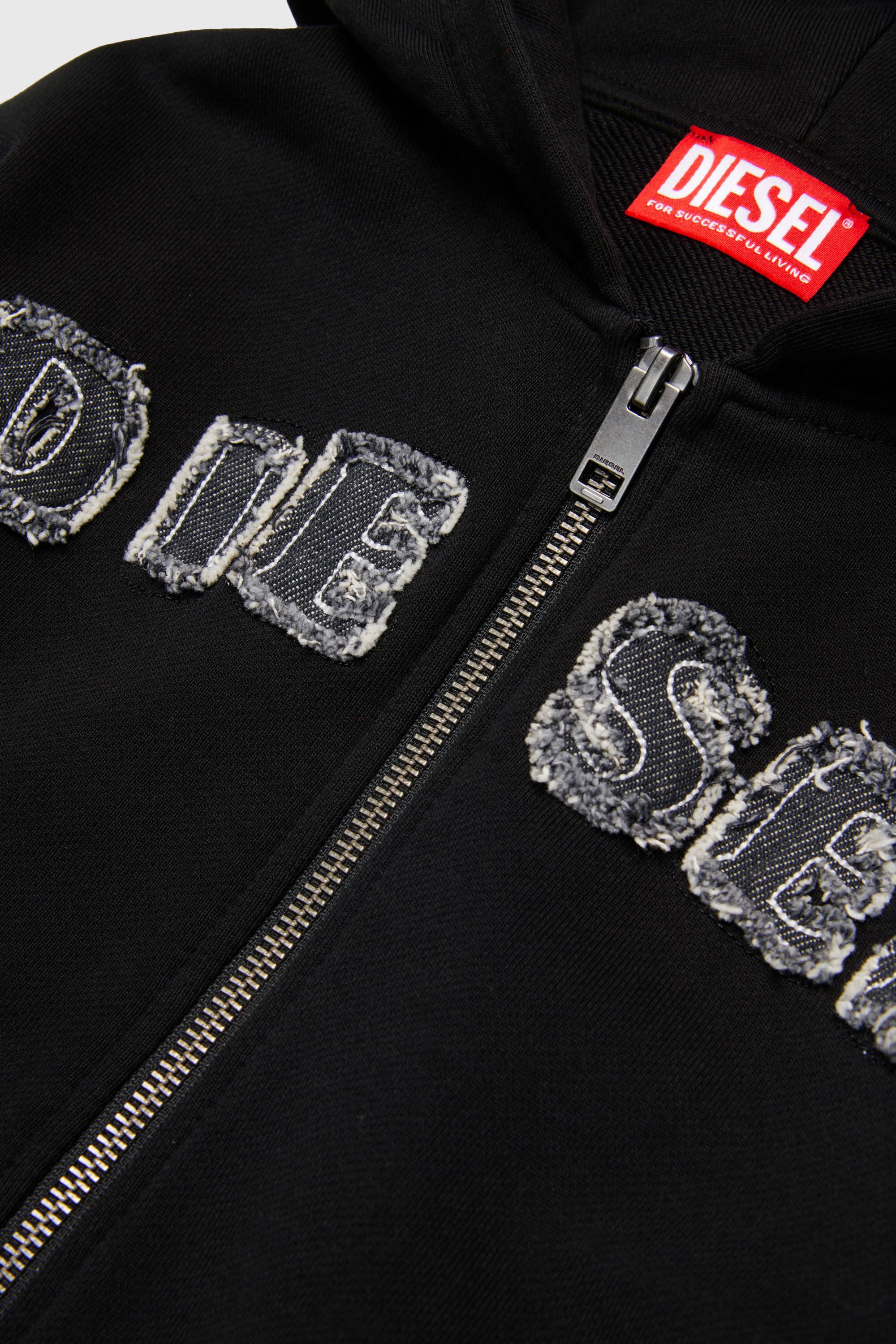 Diesel - SJEANSHOOD OVER, Herren Kapuzensweatshirt mit ausgefransten Logo-Buchstaben mit Rei&szlig;verschluss in null - 3