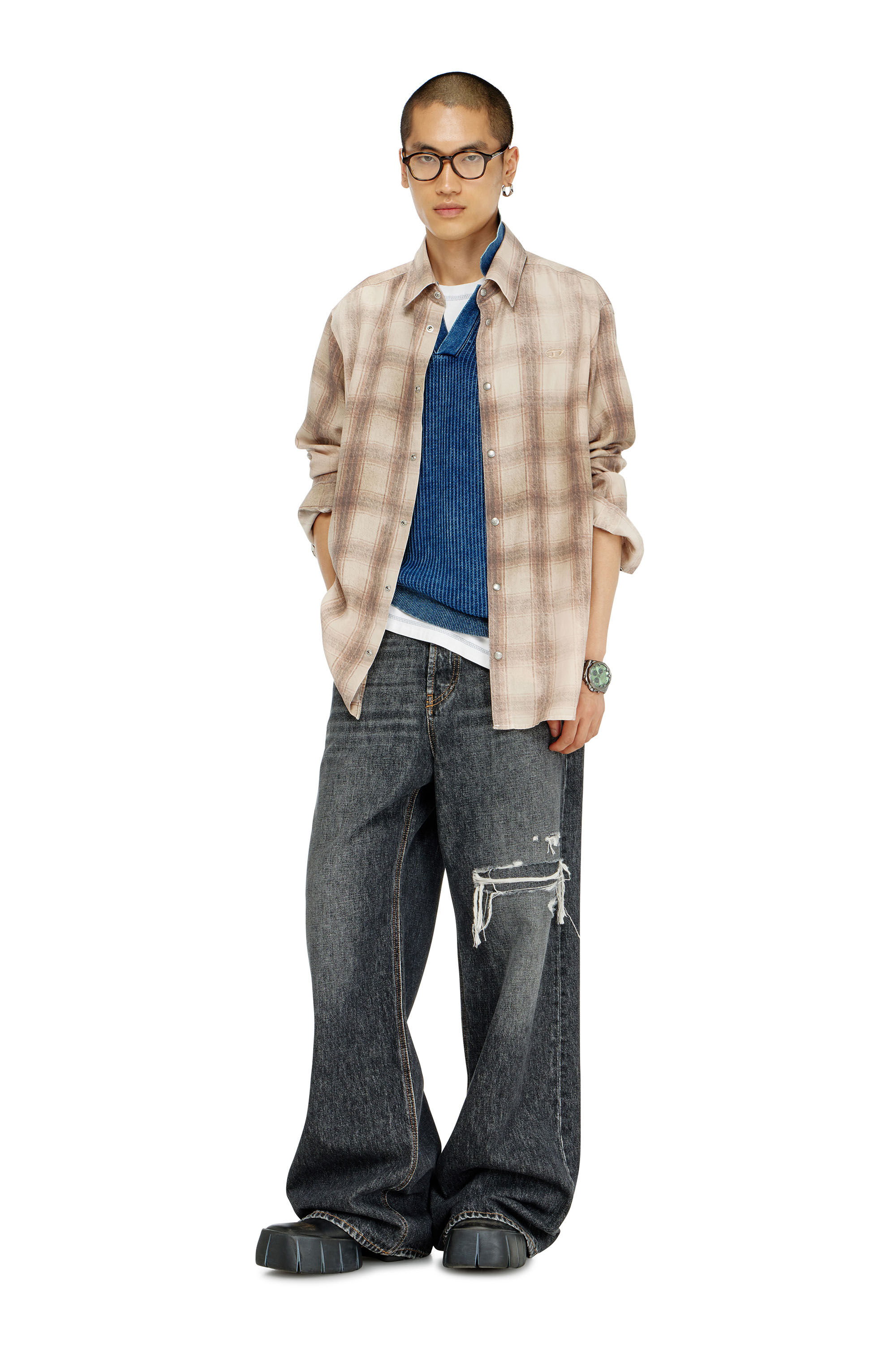 Diesel - S-SIMPLY-JMCM, Camicia a quadri in tessuto fluido Uomo in Marrone - 1