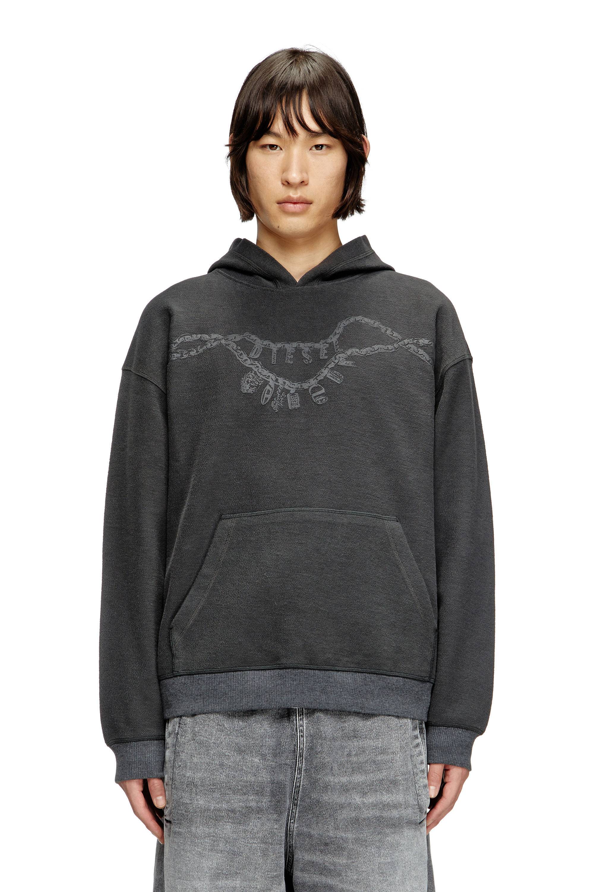 Diesel - S-BOXT-HOOD-HOSHI, Hoodie con stampa collana Unisex in Grigio - 3